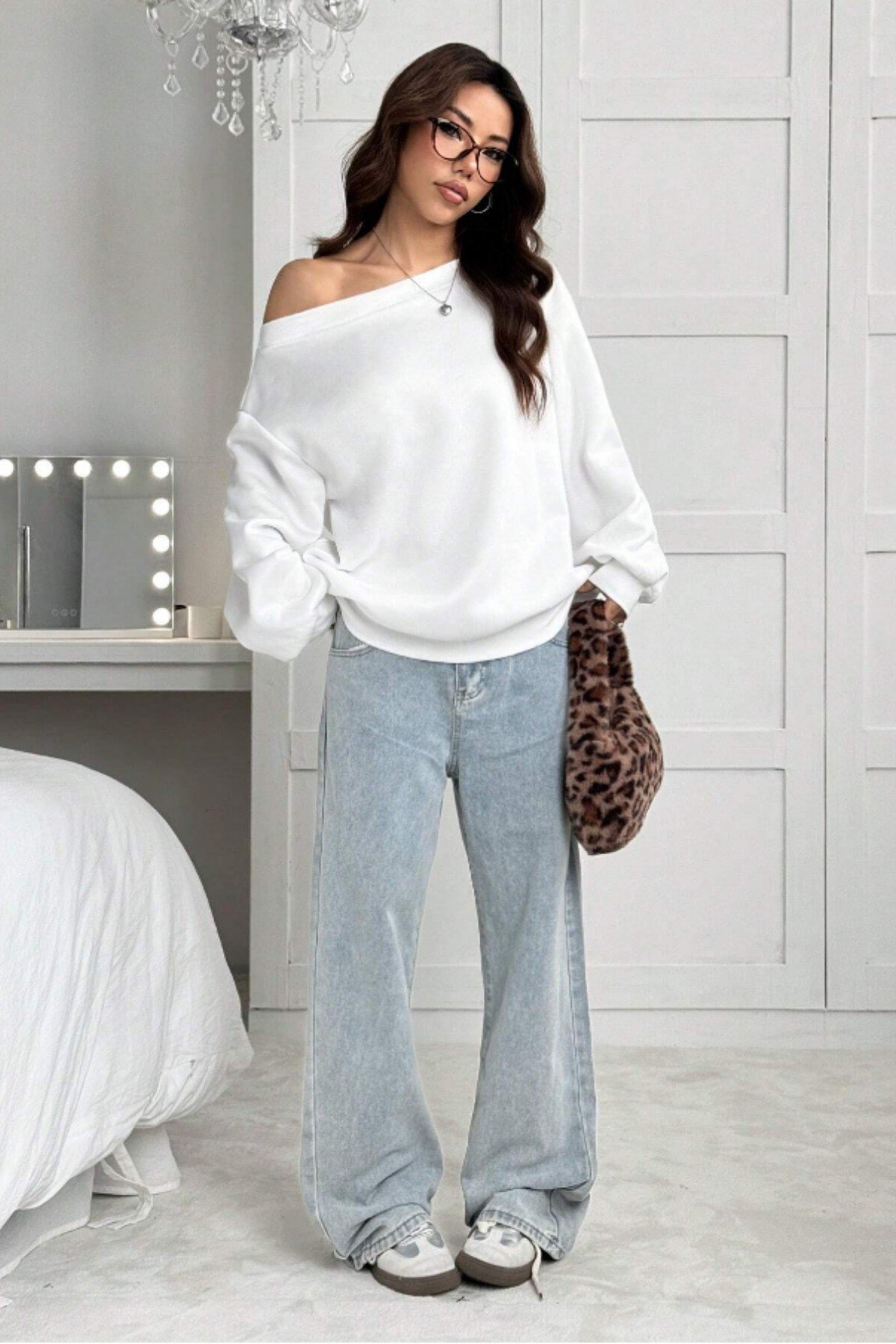 Tarz CoolSweatshirtKYKOSWT025R01Kadın Kayık Yaka 3 İplik Şardonlu Oversize Sweatshirt
