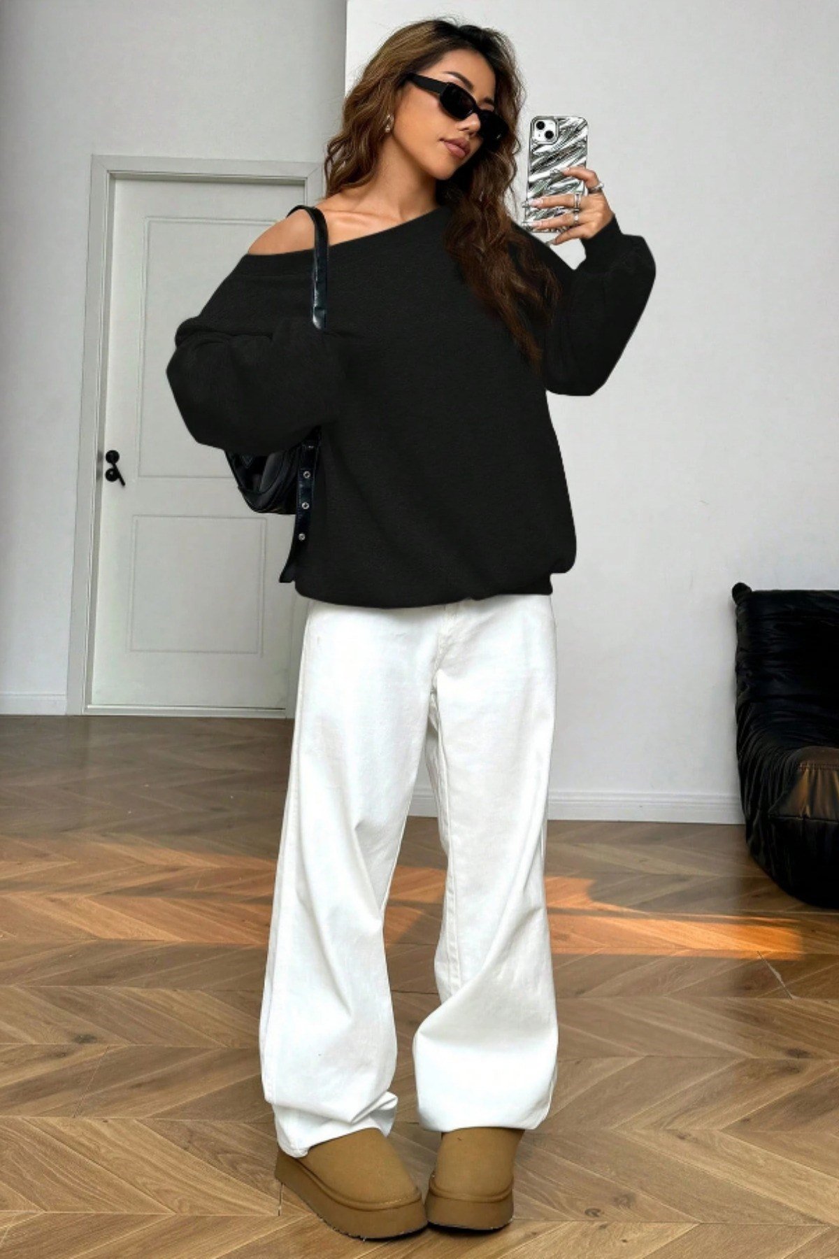 Tarz CoolSweatshirtKYKOSWT025R01Kadın Kayık Yaka 3 İplik Şardonlu Oversize Sweatshirt