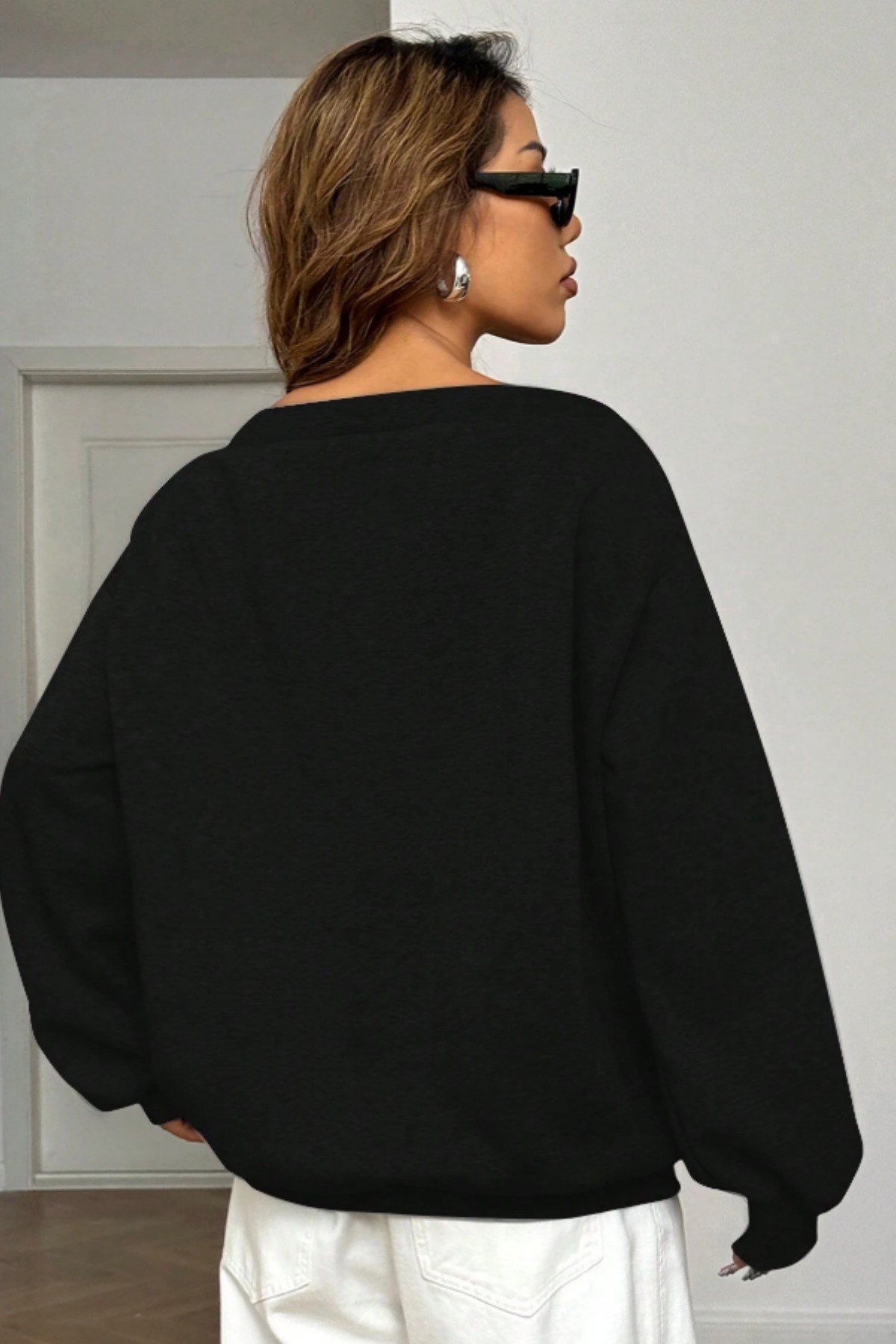 Tarz CoolSweatshirtKYKOSWT025R01Kadın Kayık Yaka 3 İplik Şardonlu Oversize Sweatshirt