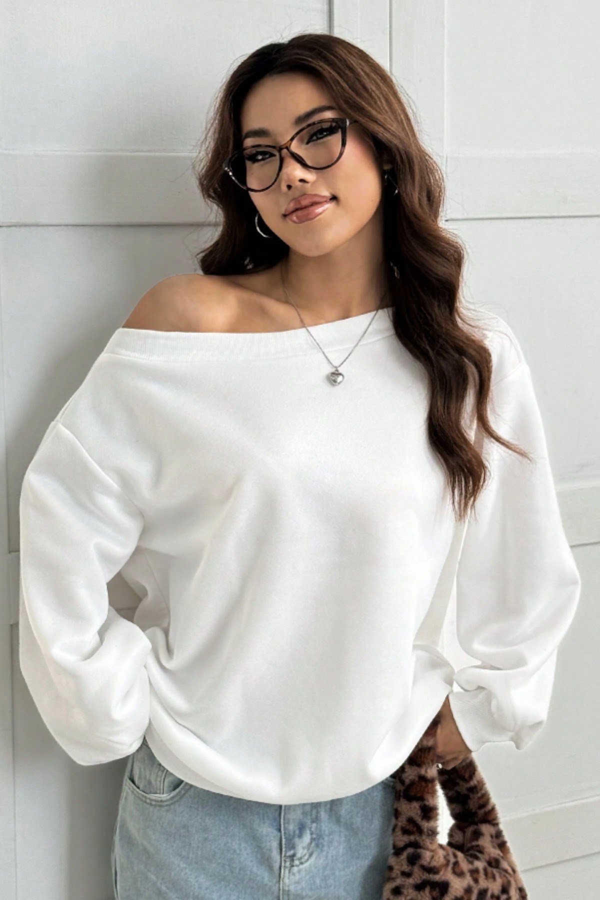 Tarz CoolSweatshirtKYKOSWT025R01Kadın Kayık Yaka 3 İplik Şardonlu Oversize Sweatshirt