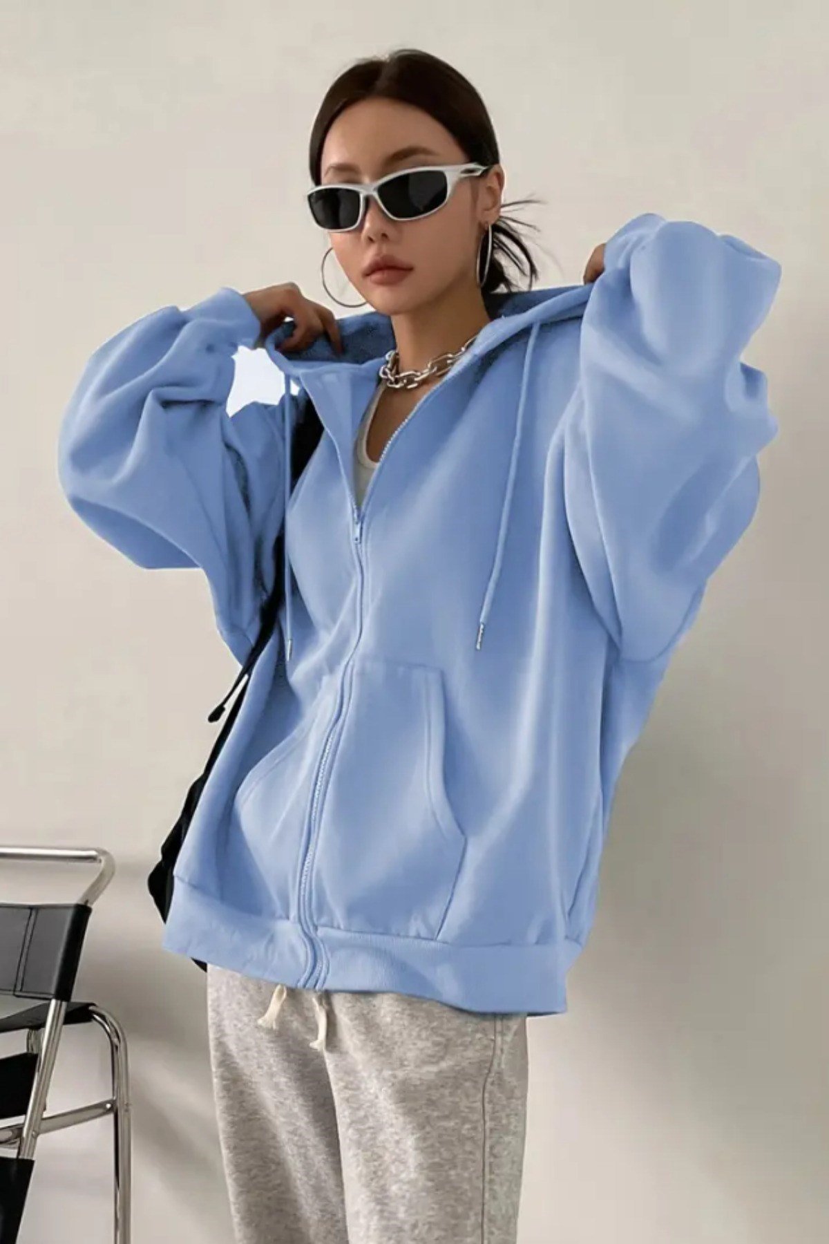 Tarz CoolSweatshirtOVFRSWT025R06Unisex Fermuar Kapüşonlu Sweatshirt