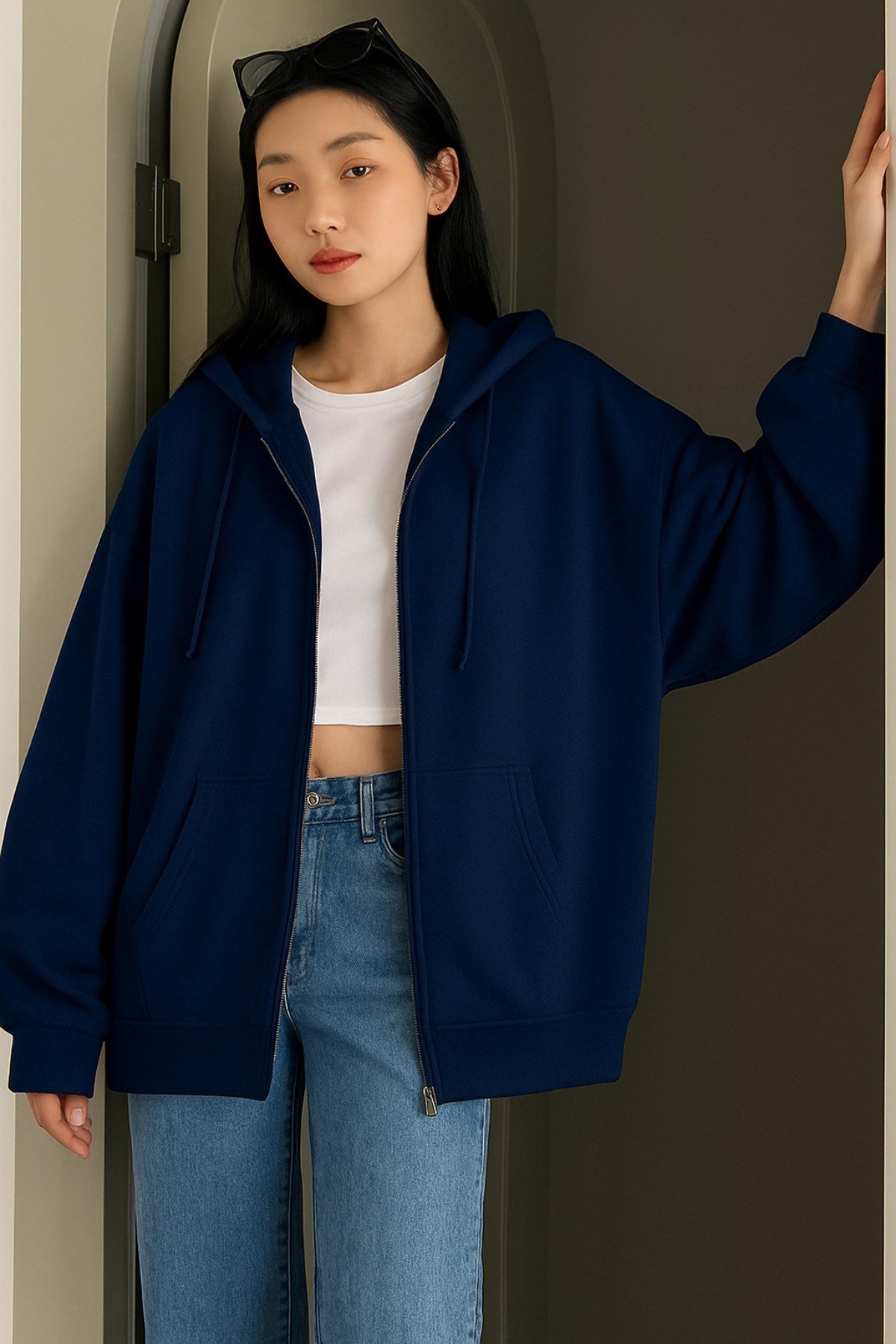 Tarz CoolSweatshirtOVFRSWT025R06Unisex Fermuar Kapüşonlu Sweatshirt