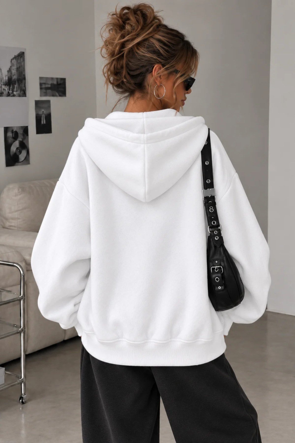 Tarz CoolSweatshirtSWTKPFRMS01GRXLKadın Oversize Kapüşonlu Fermuarlı Sweatshirt 3 İplik Şardonlu Cepli