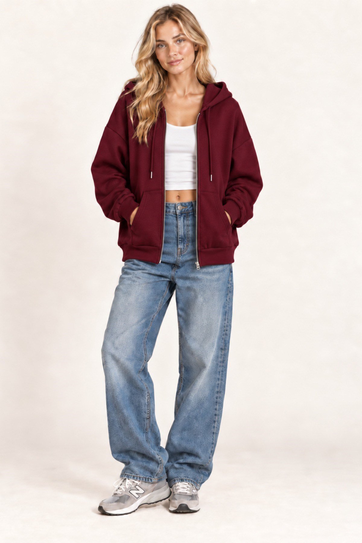 Tarz CoolSweatshirtTC-FMSW-3SYMUnisex Oversize Fermuarlı Kapüşonlu Sweatshirt – 3 İplik Şardonlu