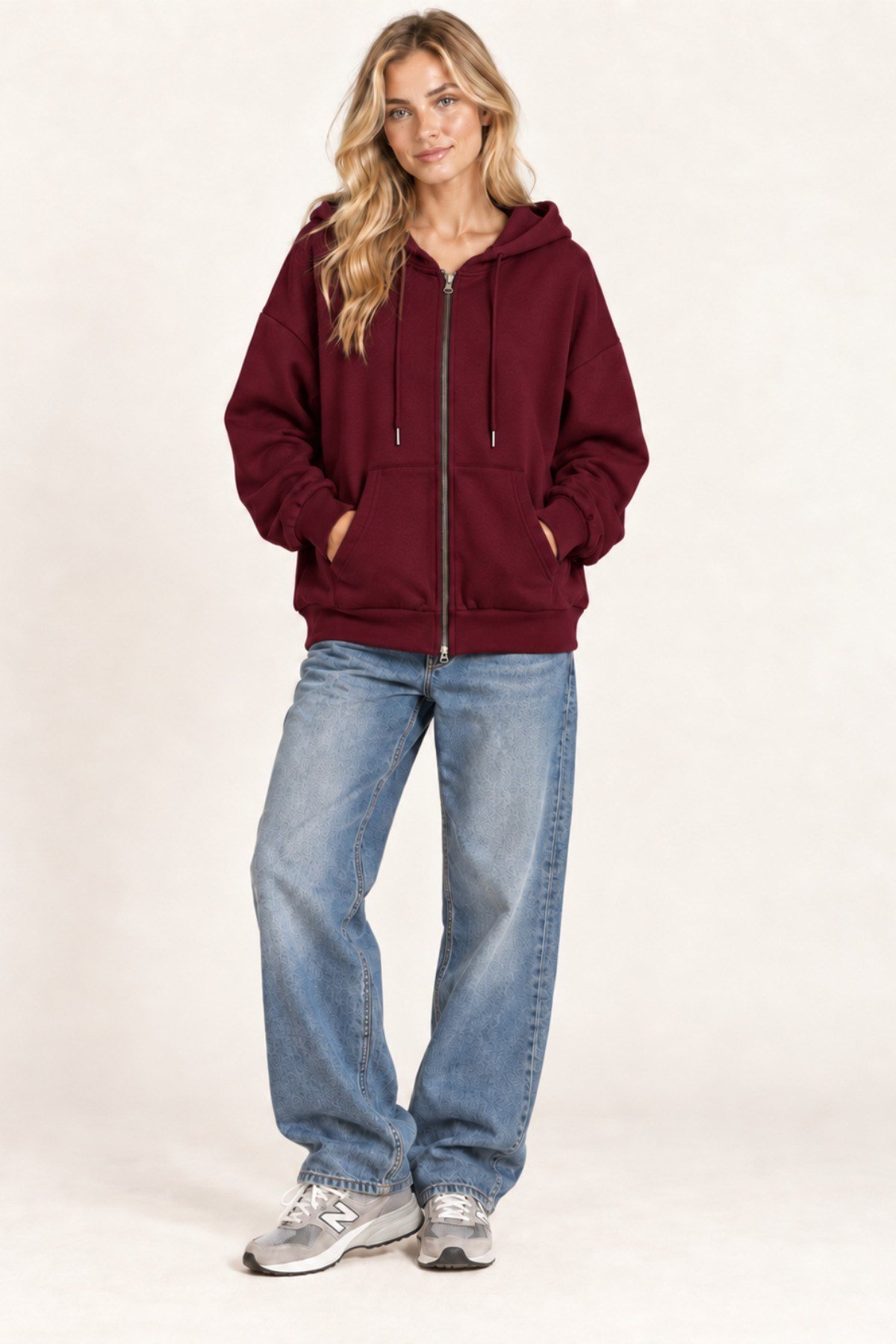 Tarz CoolSweatshirtTC-FMSW-3SYMUnisex Oversize Fermuarlı Kapüşonlu Sweatshirt – 3 İplik Şardonlu