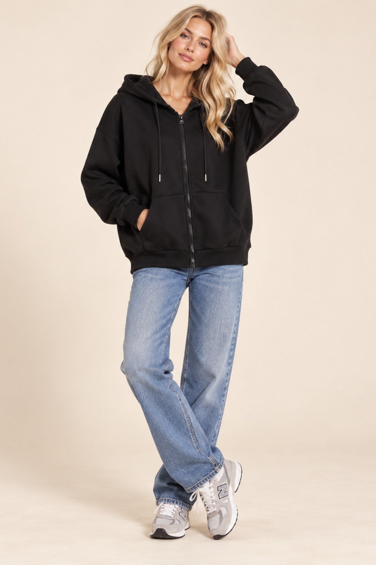 Tarz CoolSweatshirtTC-FMSW-3SYMUnisex Oversize Fermuarlı Kapüşonlu Sweatshirt – 3 İplik Şardonlu
