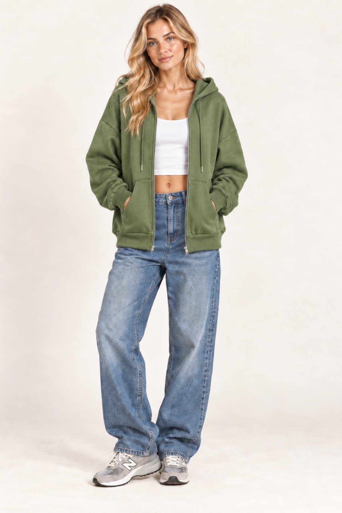 Tarz CoolSweatshirtTC-FMSW-3SYMUnisex Oversize Fermuarlı Kapüşonlu Sweatshirt – 3 İplik Şardonlu