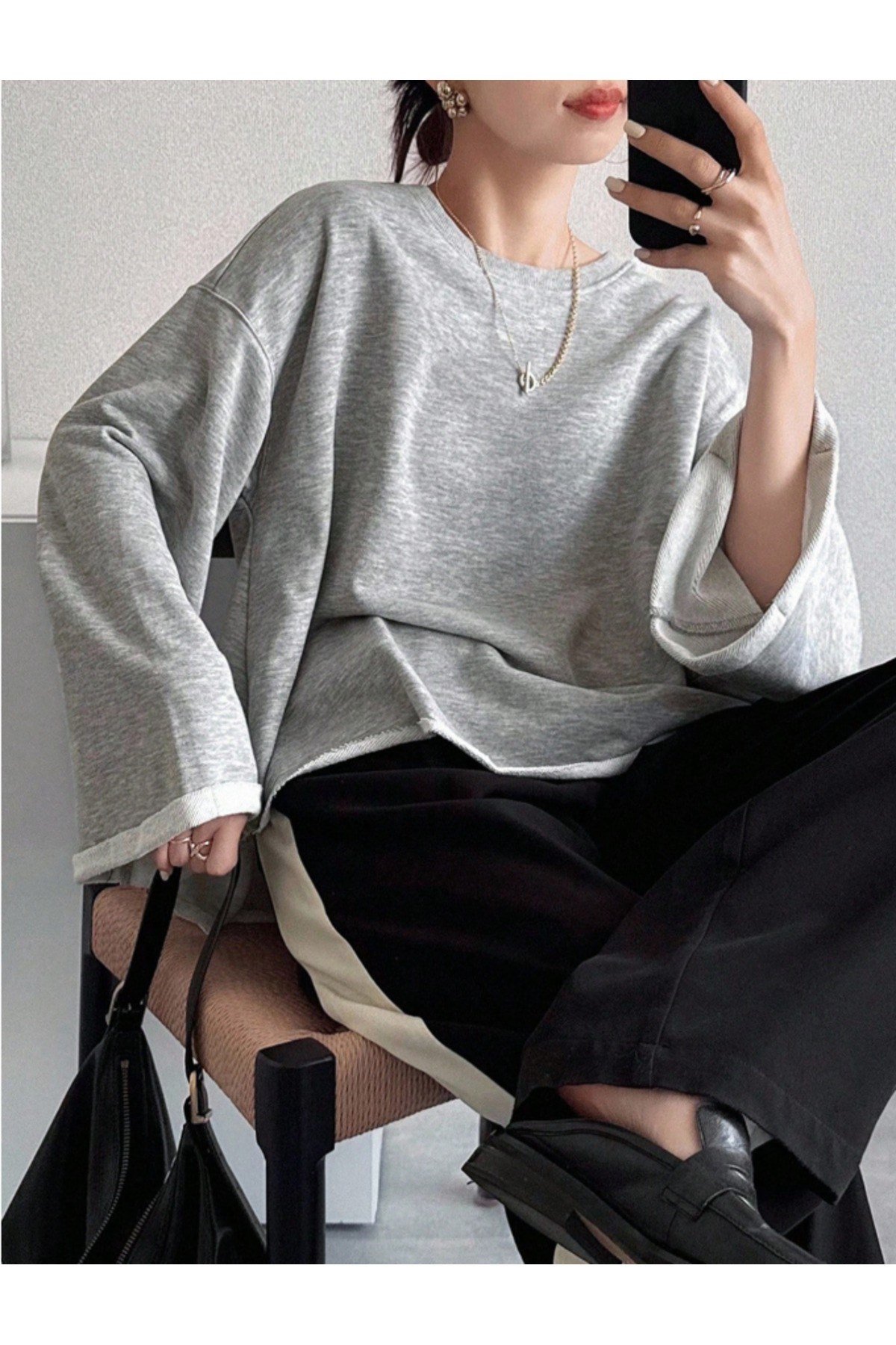 Tarz CoolSweatshirtTRZKDNSWEETR01Oversize Kesim Bisiklet Yaka Uzun Kollu Sweatshirt