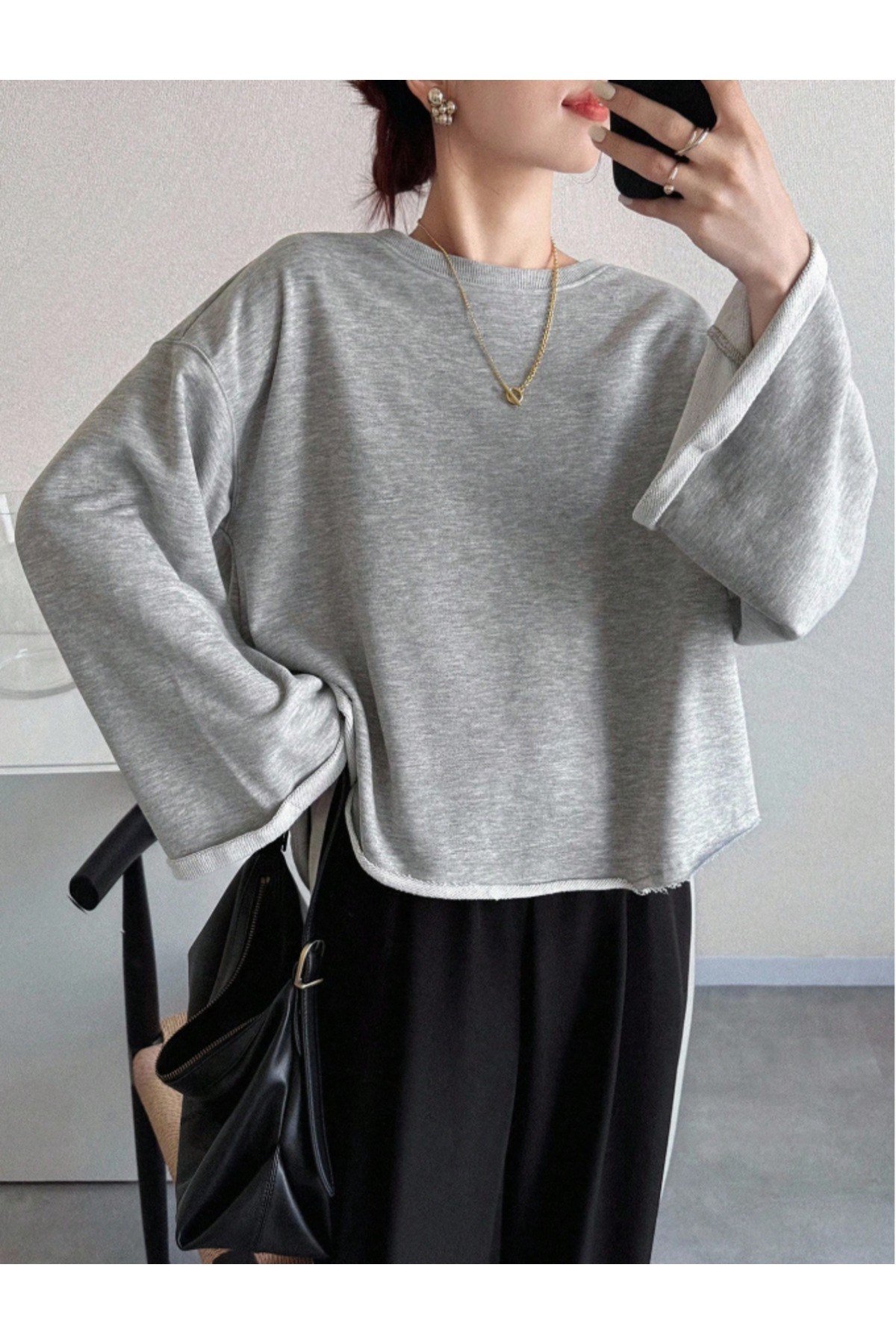 Tarz CoolSweatshirtTRZKDNSWEETR01Oversize Kesim Bisiklet Yaka Uzun Kollu Sweatshirt