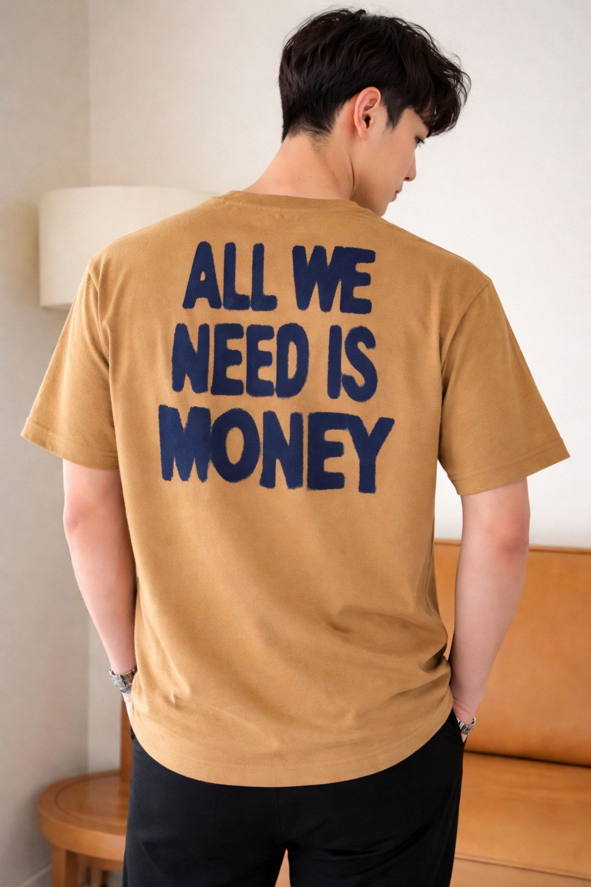 Tarz CoolT-shirtAWNM-OVR-001-LC-SErkek Oversize Tişört Baskılı “All We Need Is Money” Yazılı Basic Streetwear T-Shirt