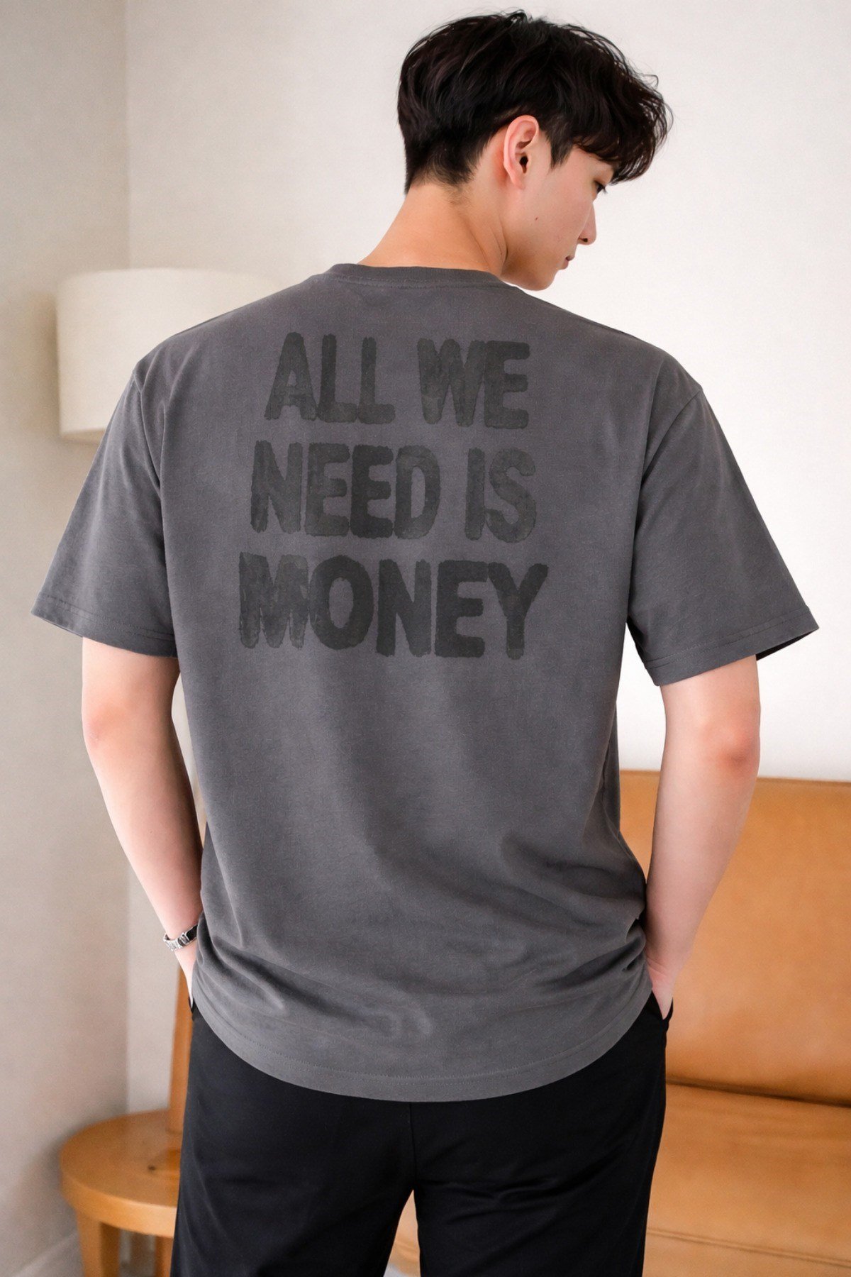 Tarz CoolT-shirtAWNM-OVR-001-LC-SErkek Oversize Tişört Baskılı “All We Need Is Money” Yazılı Basic Streetwear T-Shirt