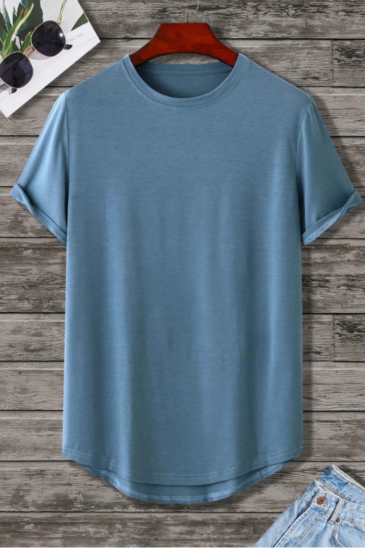 Tarz CoolT-shirtBSTCPS001R02Erkek Bisiklet Yaka Oval Etek Salaş %100 Pamuk Basic T-Shirt