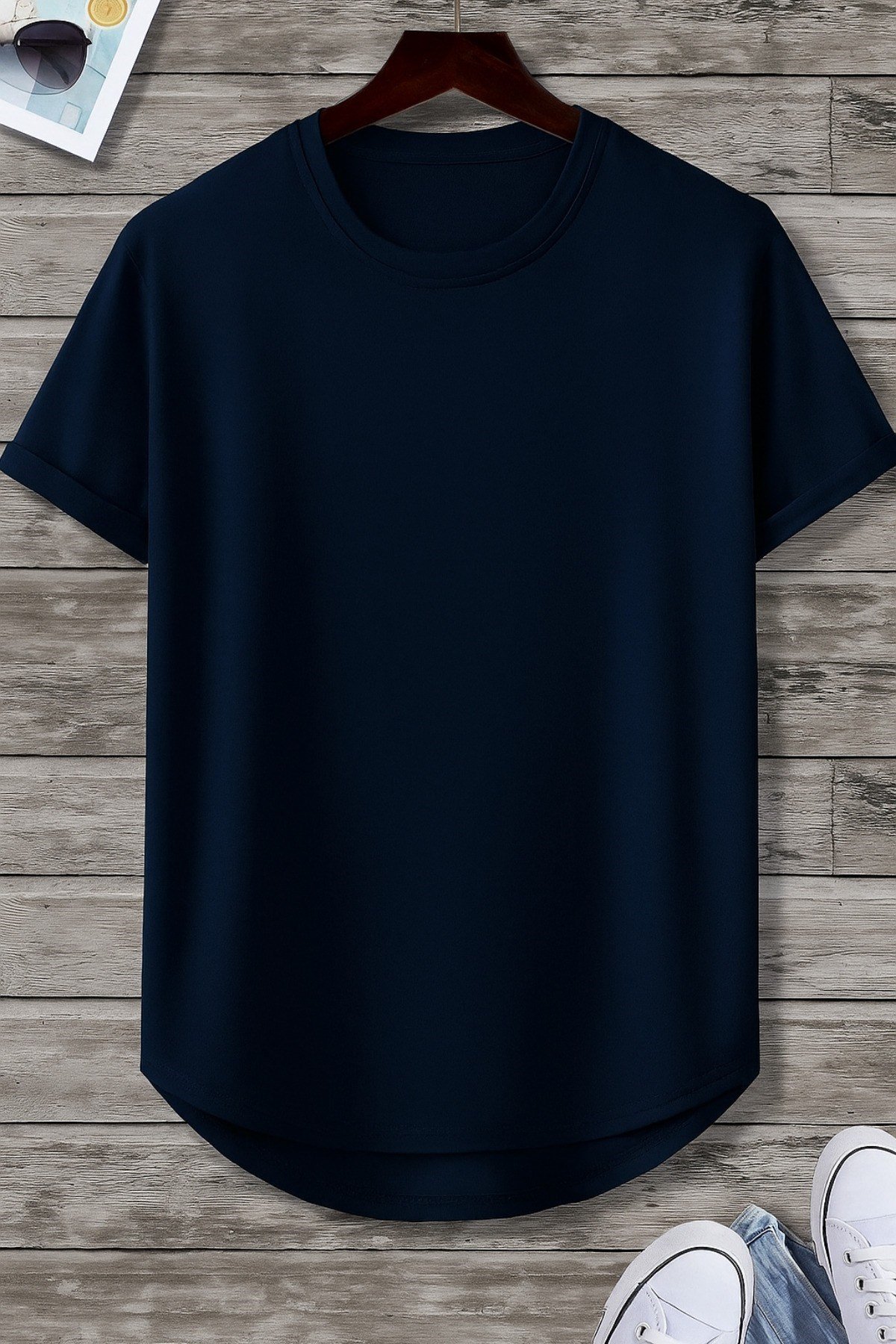 Tarz CoolT-shirtBSTCPS001R02Erkek Bisiklet Yaka Oval Etek Salaş %100 Pamuk Basic T-Shirt