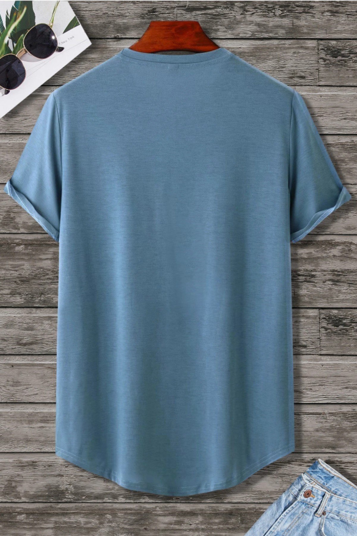 Tarz CoolT-shirtBSTCPS001R02Erkek Bisiklet Yaka Oval Etek Salaş %100 Pamuk Basic T-Shirt