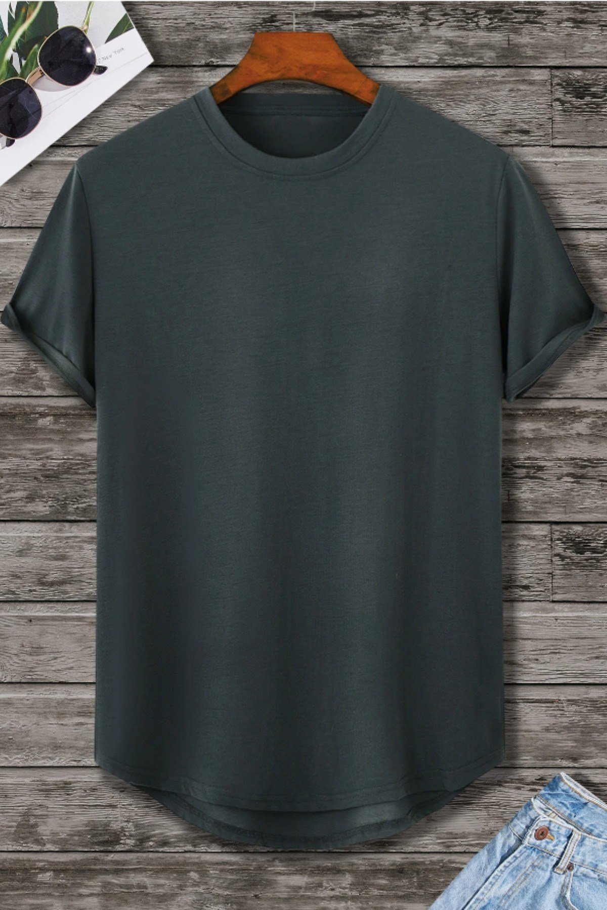 Tarz CoolT-shirtBSTCPS001R02Erkek Bisiklet Yaka Oval Etek Salaş %100 Pamuk Basic T-Shirt