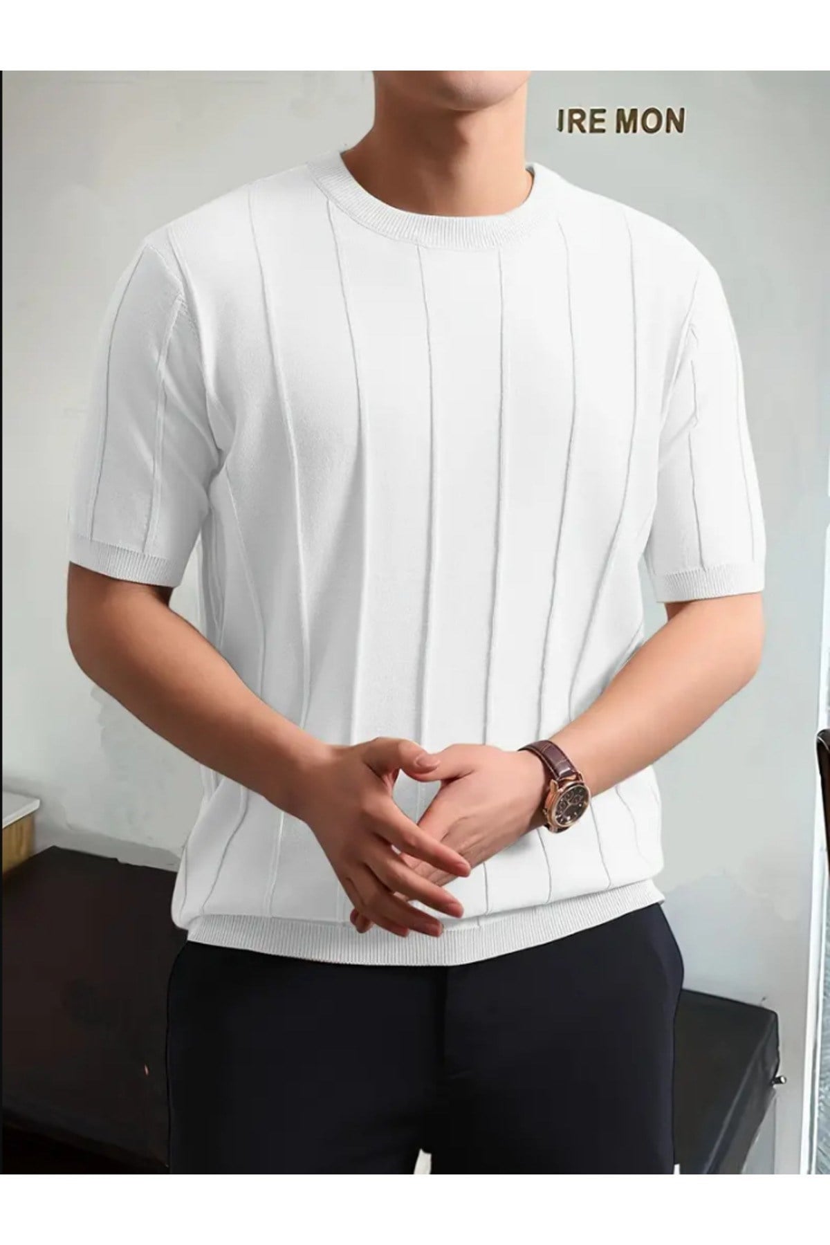 Tarz CoolT-shirtCCS1906R03Erkek Slim Dar Bisiklet Yaka Düz Triko T-Shirt