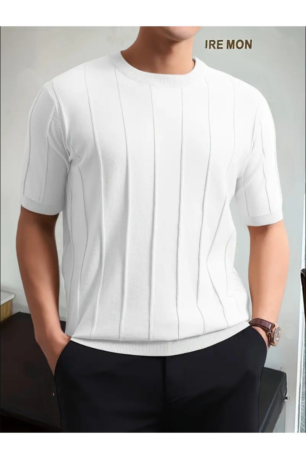 Tarz CoolT-shirtCCS1906R03Erkek Slim Dar Bisiklet Yaka Düz Triko T-Shirt