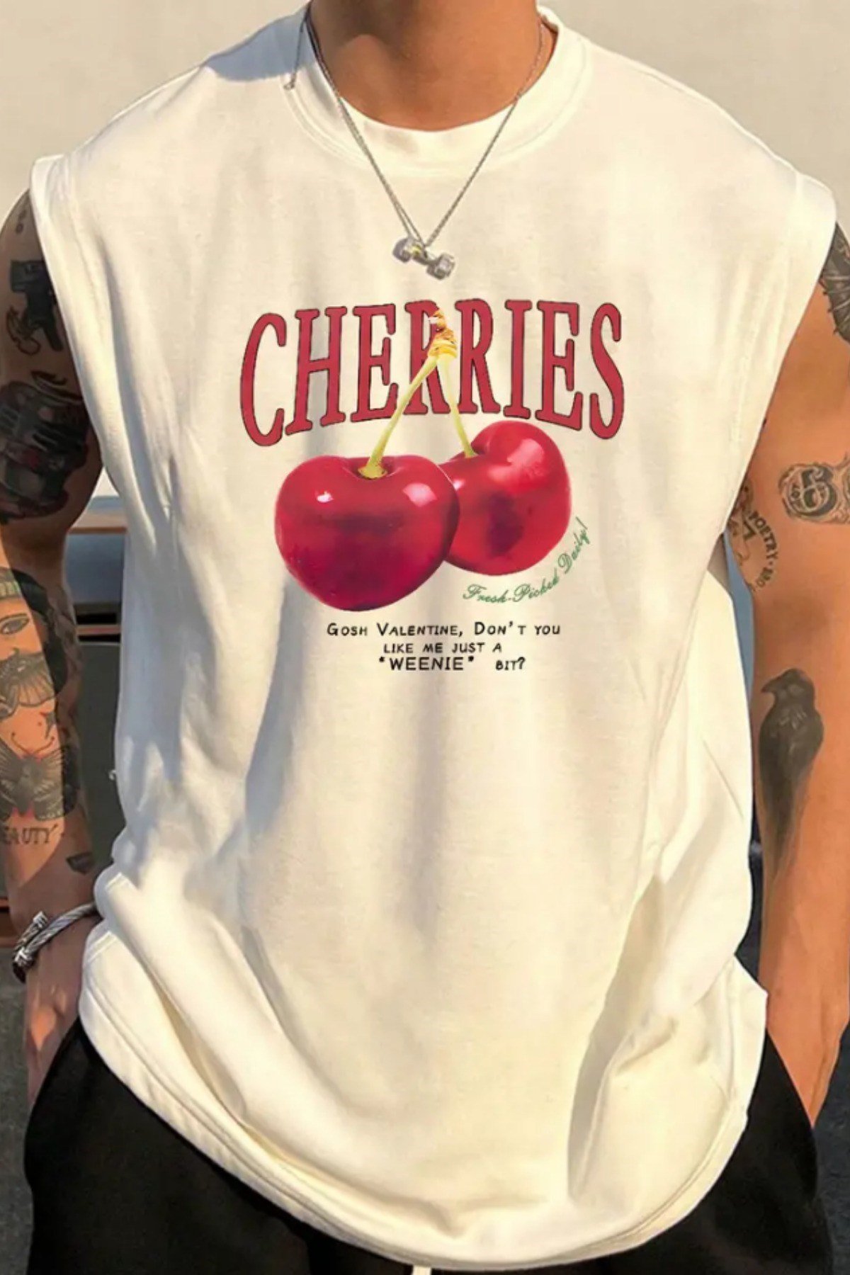 Tarz CoolT-shirtCHRRYER025R03Erkek Oversize Bisiklet Yaka Baskılı T-Shirt