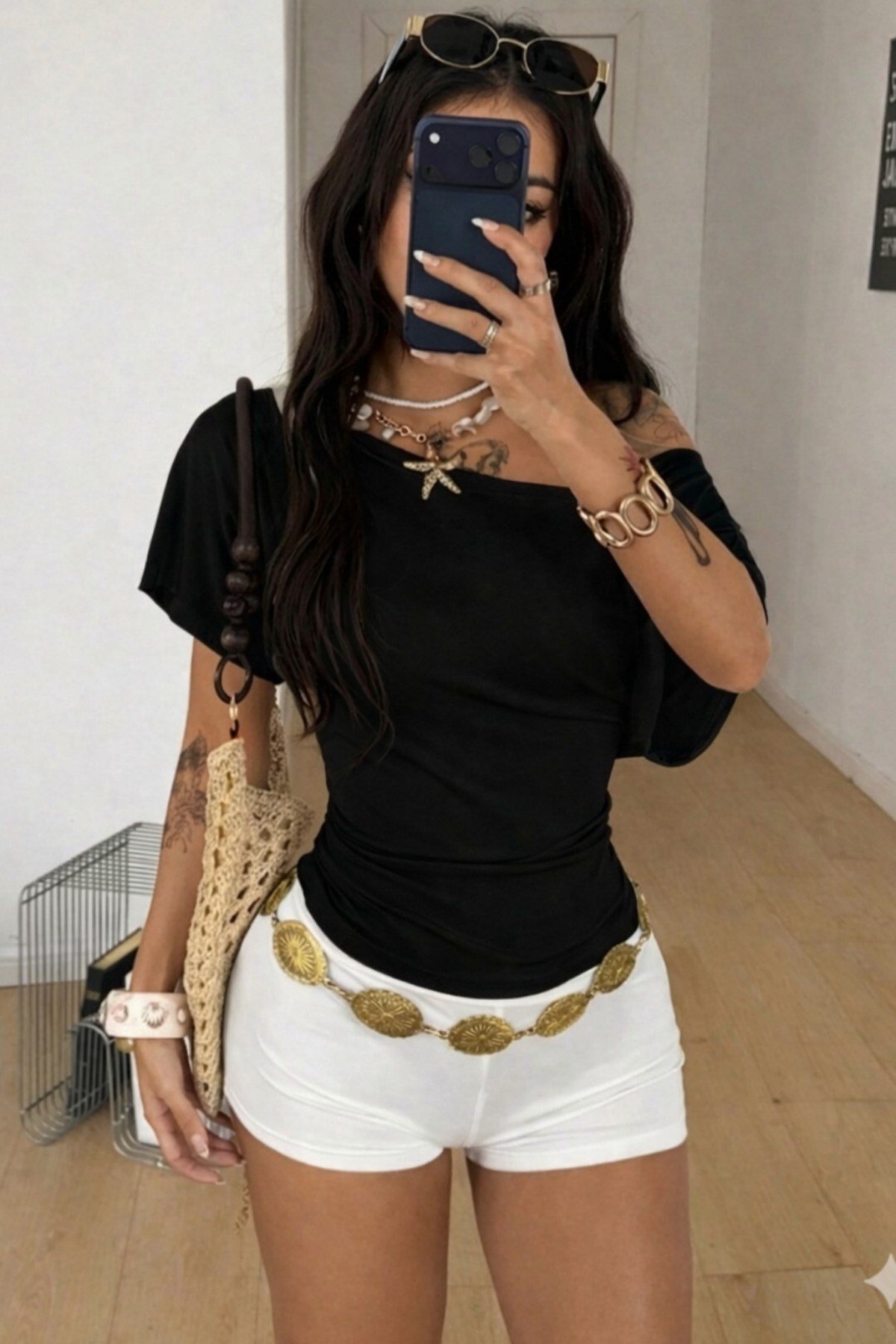 Tarz CoolT-shirtCOOL-BZG-S01-SYHLKadın Büzgülü Detaylı Kayık Yaka Basic T-Shirt Günlük Bluz