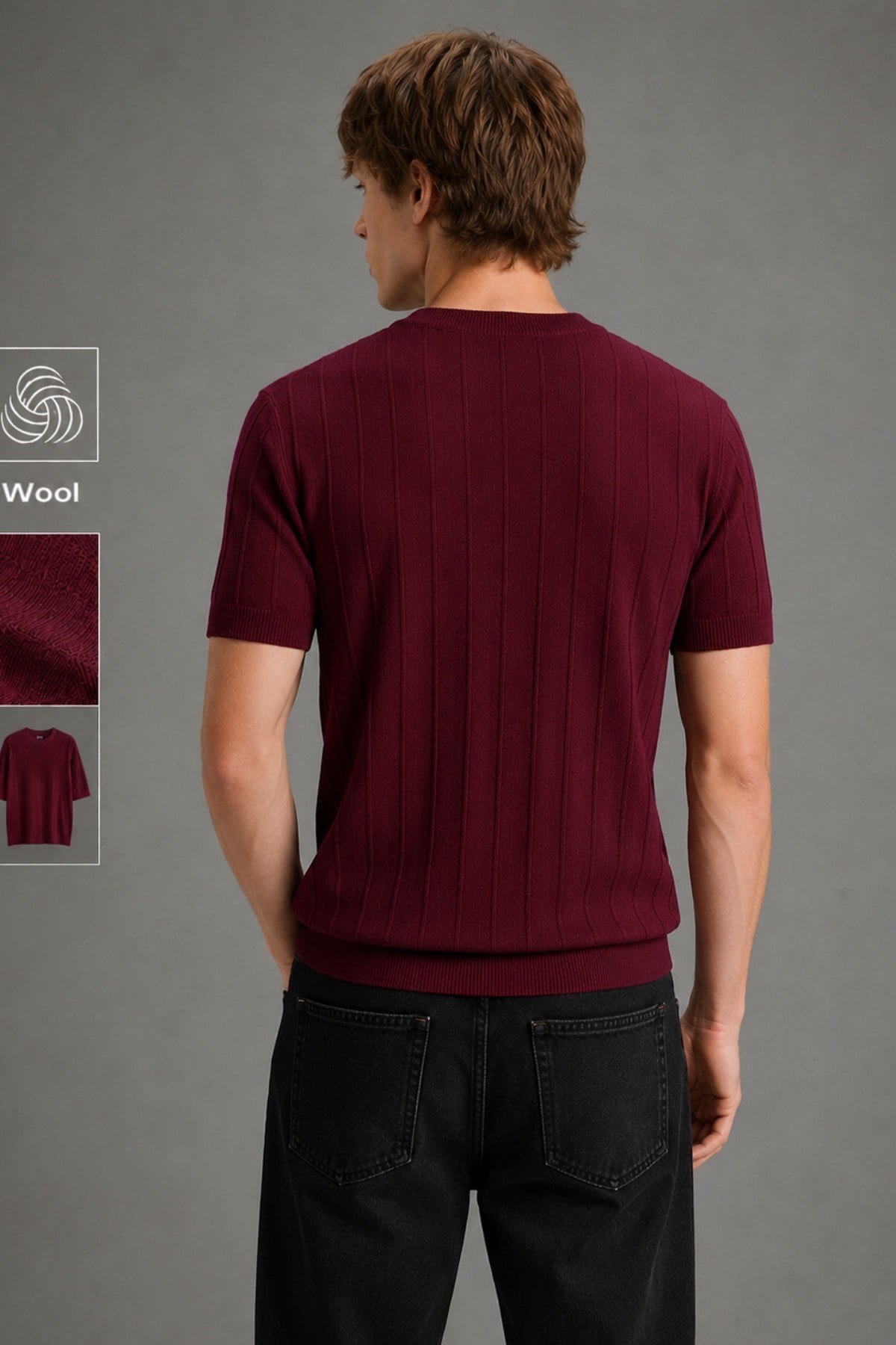 Tarz CoolT-shirtCTT1906-Gri-MErkek Çizgili Triko Tişört Bisiklet Yaka Slim Fit Kısa Kollu