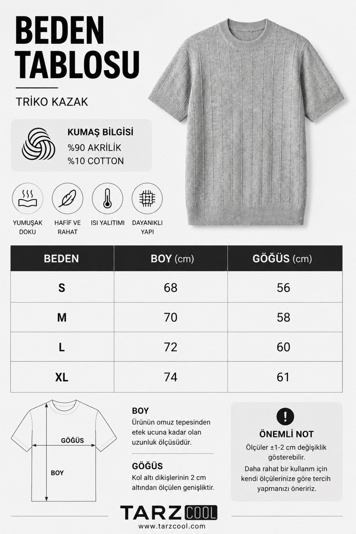 Tarz CoolT-shirtCTT1906-Gri-MErkek Çizgili Triko Tişört Bisiklet Yaka Slim Fit Kısa Kollu