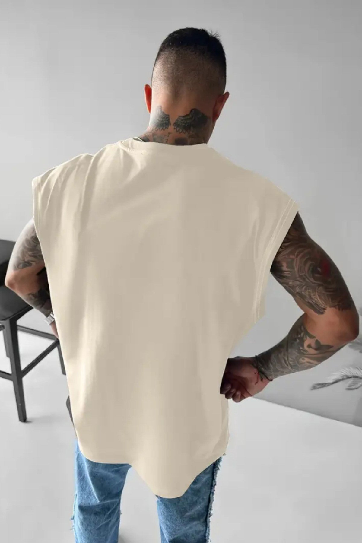 Tarz CoolT-shirtDNTCRAT025-M4-R70I Don't Care Baskılı Kolsuz Atlet tshirt Erkek Sıfır Kol Oversize T-SHİRT