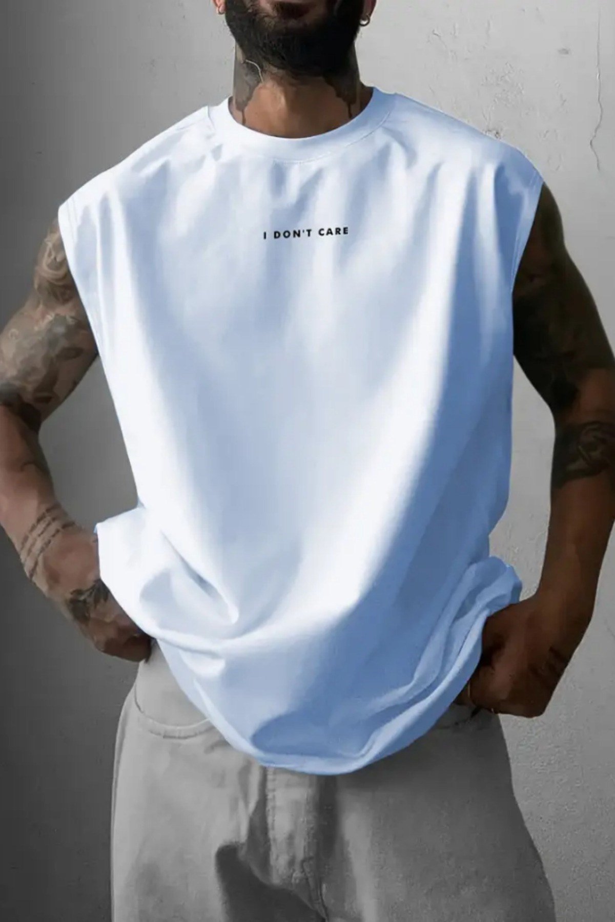 Tarz CoolT-shirtDNTCRAT025-M4-R70I Don't Care Baskılı Kolsuz Atlet tshirt Erkek Sıfır Kol Oversize T-SHİRT