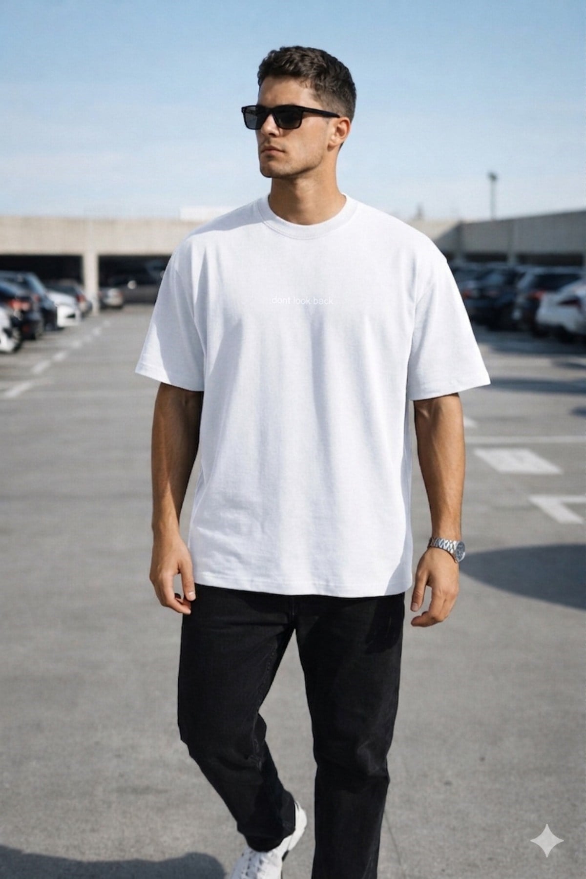 Tarz CoolT-shirtDNTLKBCK026-FM-XLErkek Oversize Tişört – Minimal “Don’t Look Back” Detaylı Basic