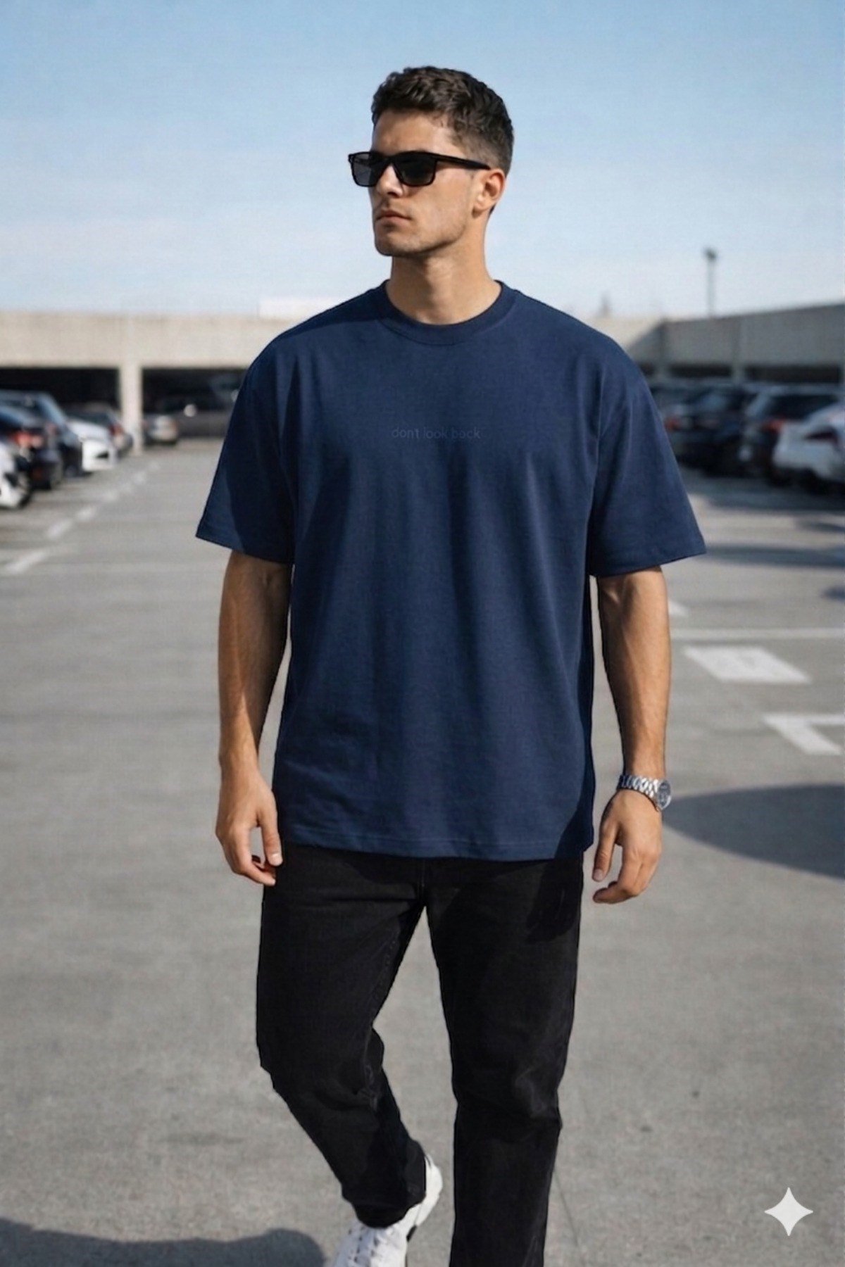 Tarz CoolT-shirtDNTLKBCK026-FM-XLErkek Oversize Tişört – Minimal “Don’t Look Back” Detaylı Basic
