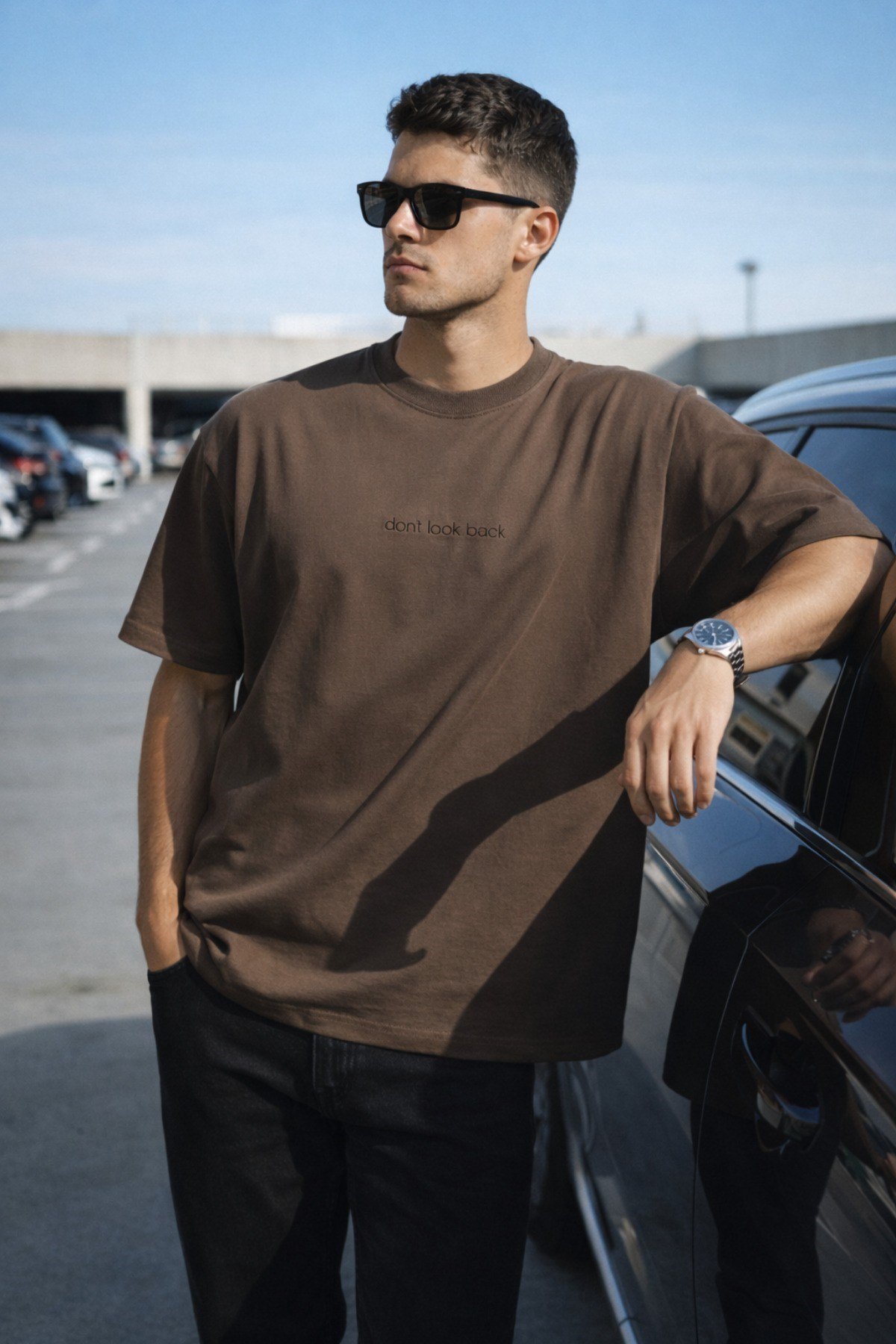 Tarz CoolT-shirtDNTLKBCK026-FM-XLErkek Oversize Tişört – Minimal “Don’t Look Back” Detaylı Basic