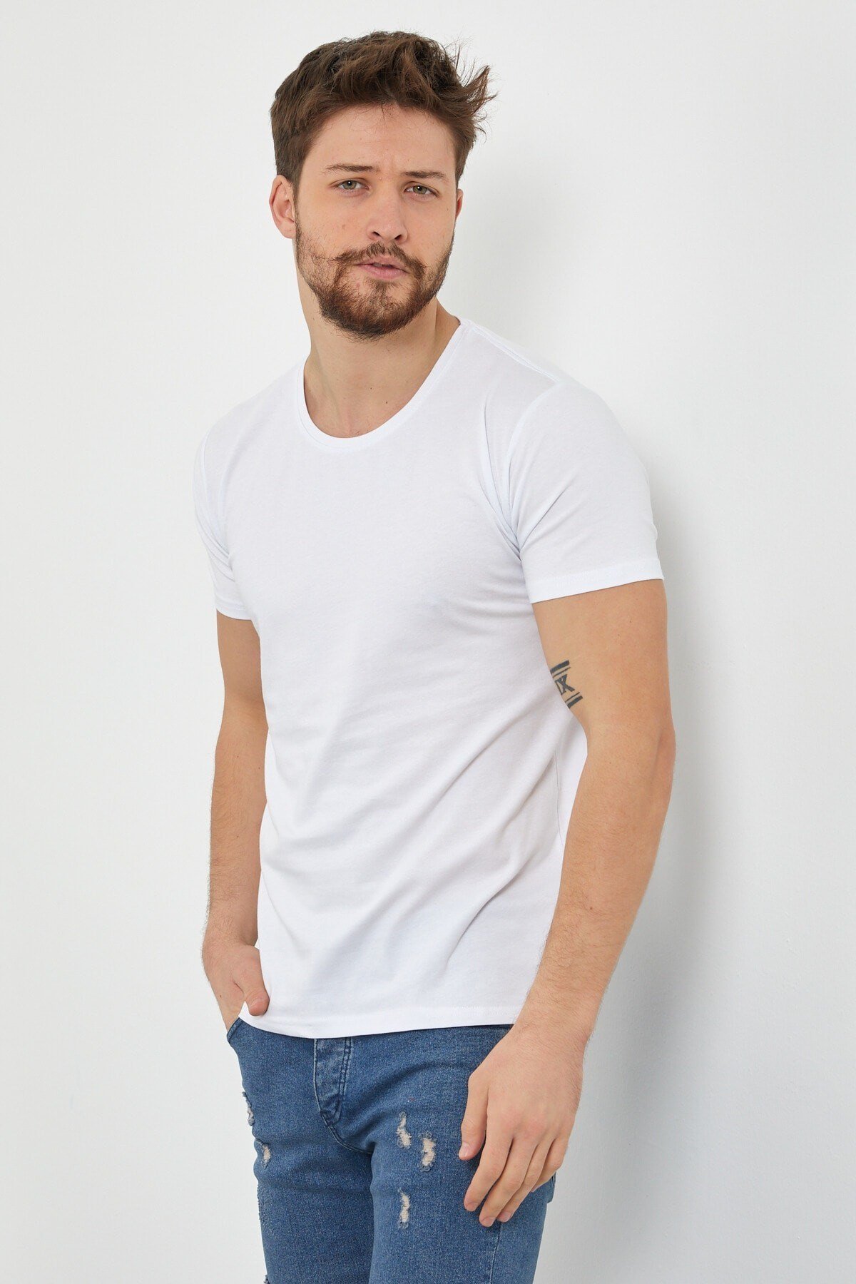 Tarz CoolT-shirtDZTSRTR07Erkek Düz Slim Fit Likralı T-shirt