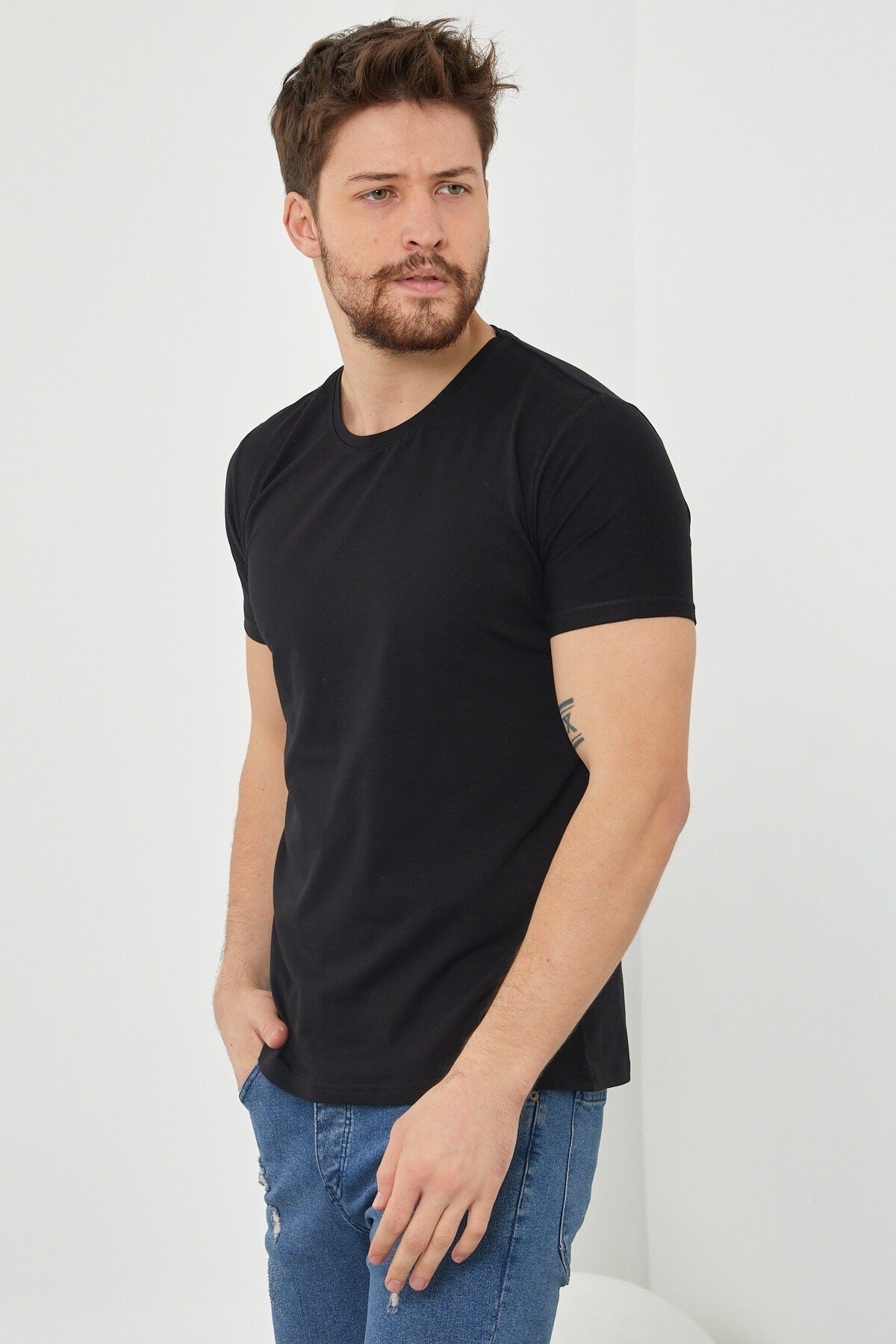 Tarz CoolT-shirtDZTSRTR07Erkek Düz Slim Fit Likralı T-shirt