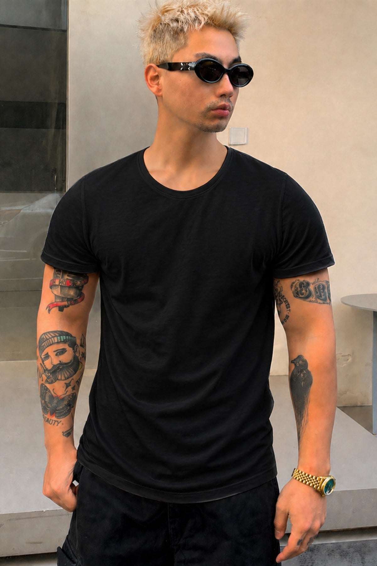 Tarz CoolT-shirtERK-TCPS-026-Antrasit-XLErkek Oval Etek Geniş Yaka %100 Pamuk Kısa Kollu Tişört