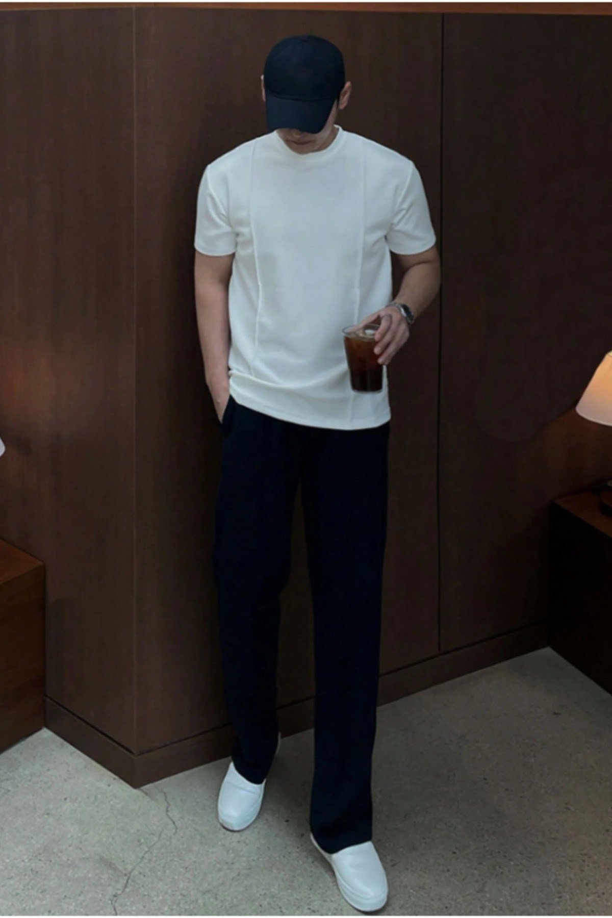 Tarz CoolT-shirtERKCMTS026-BY-MErkek Çizgi Detaylı Slim Fit Tişört Bisiklet Yaka Casual Pamuklu T-shirt