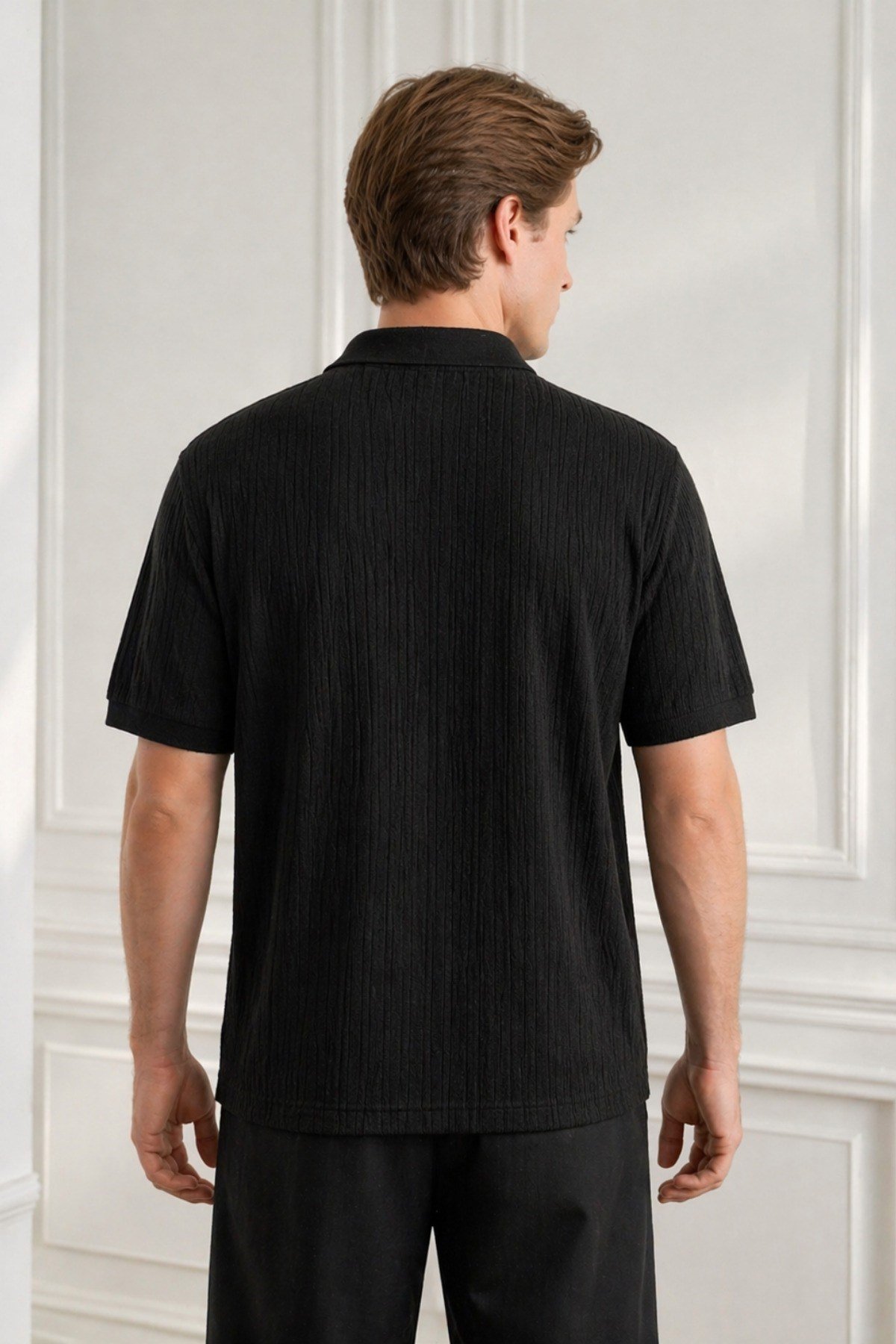 Tarz CoolT-shirtJKR-PL-001-Siyah-XLErkek Jakar Desenli Düğmesiz Polo Yaka Tişört Slim Fit Yazlık Triko Tişört