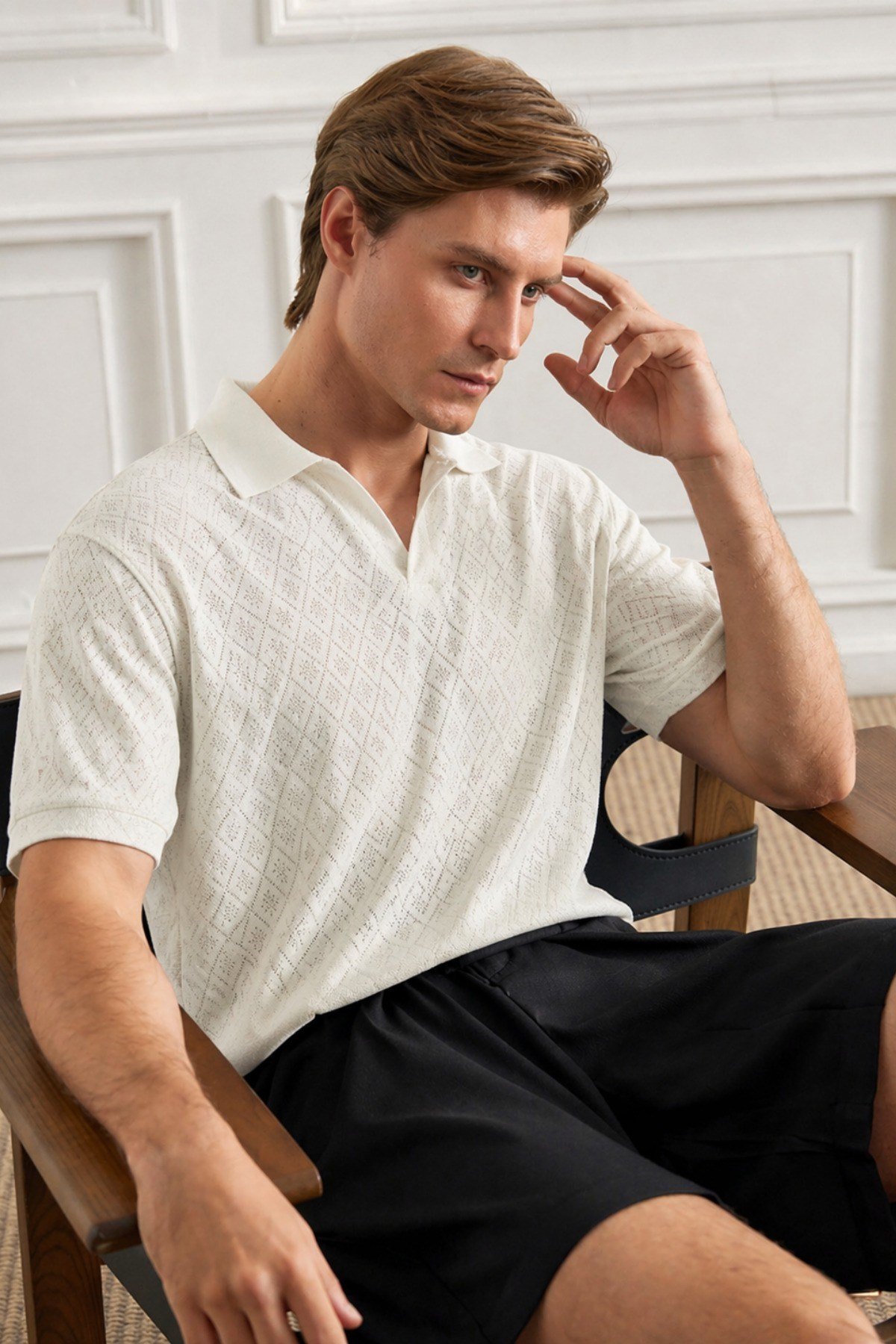 Tarz CoolT-shirtJKR-PL-001-Siyah-XLErkek Jakar Desenli Düğmesiz Polo Yaka Tişört Slim Fit Yazlık Triko Tişört