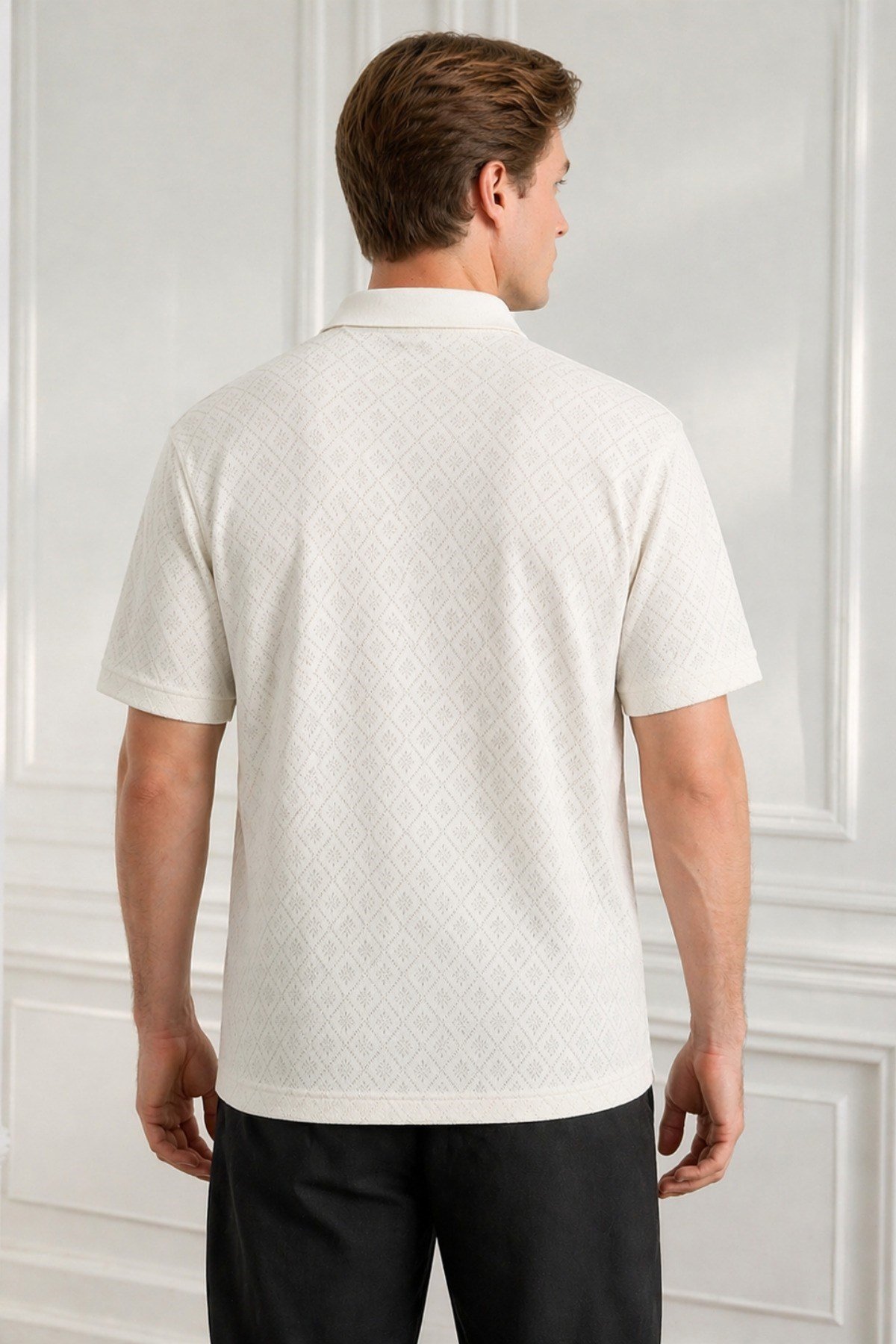 Tarz CoolT-shirtJKR-PL-001-Siyah-XLErkek Jakar Desenli Düğmesiz Polo Yaka Tişört Slim Fit Yazlık Triko Tişört
