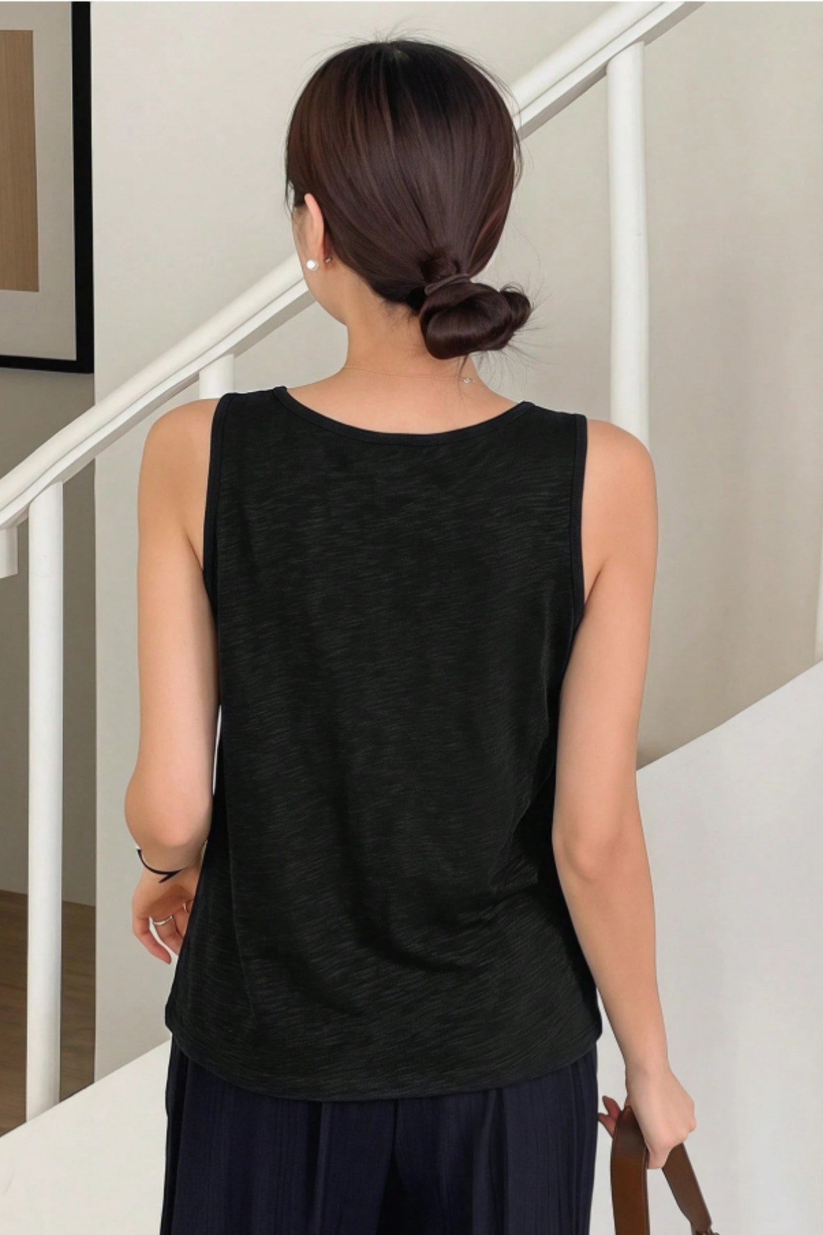 Tarz CoolT-shirtKA-FTL-026-Siyah-MKadın Flamlı %100 Pamuk Basic Atlet – Bisiklet Yaka Rahat Kalıp Yazlık Kolsuz Tişört