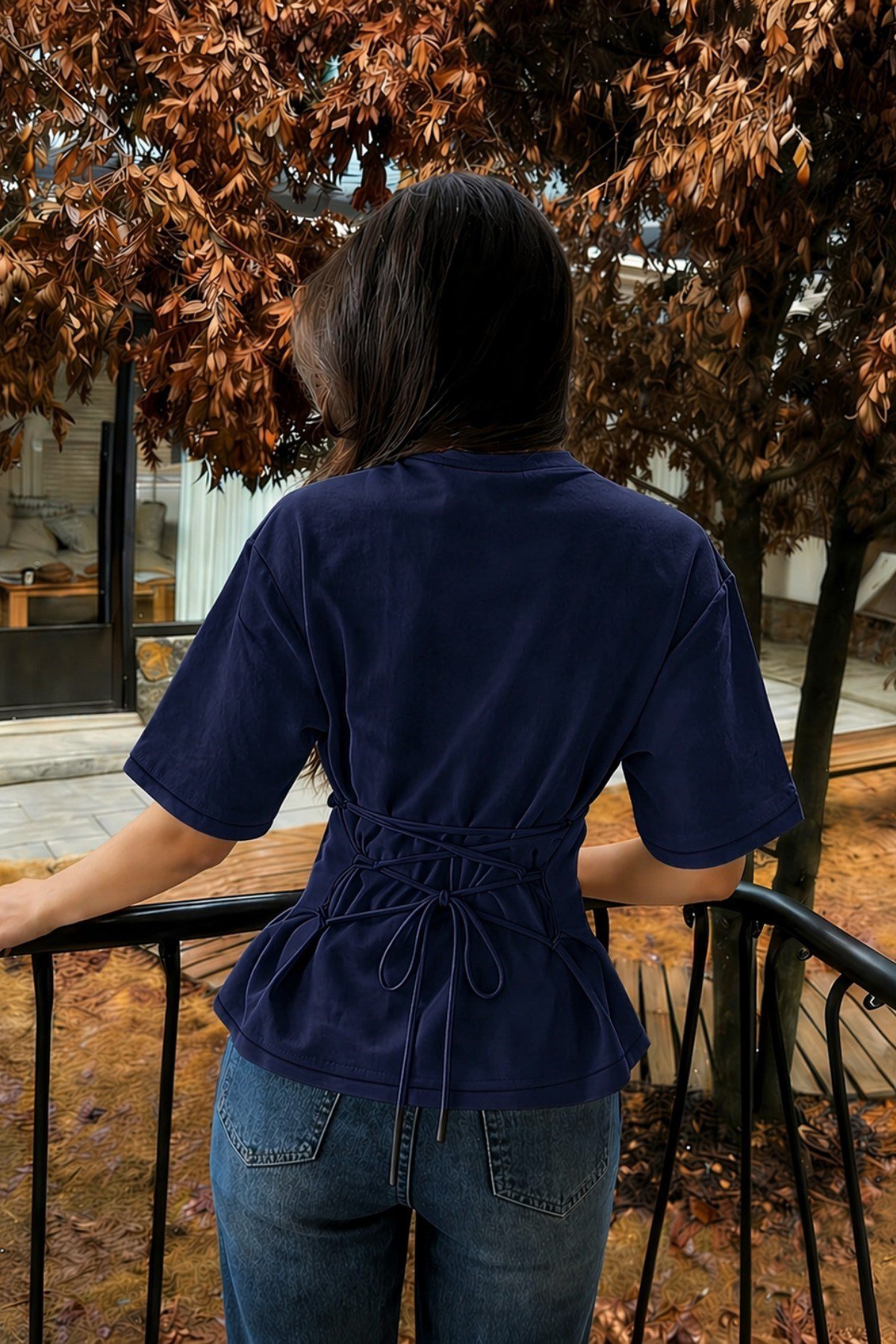 Tarz CoolT-shirtKDN-BĞCKTŞT-001-BYZ-MKadın Bağcıklı Basic Tişört – Belden Oturtmalı Şık ve Modern Tasarım