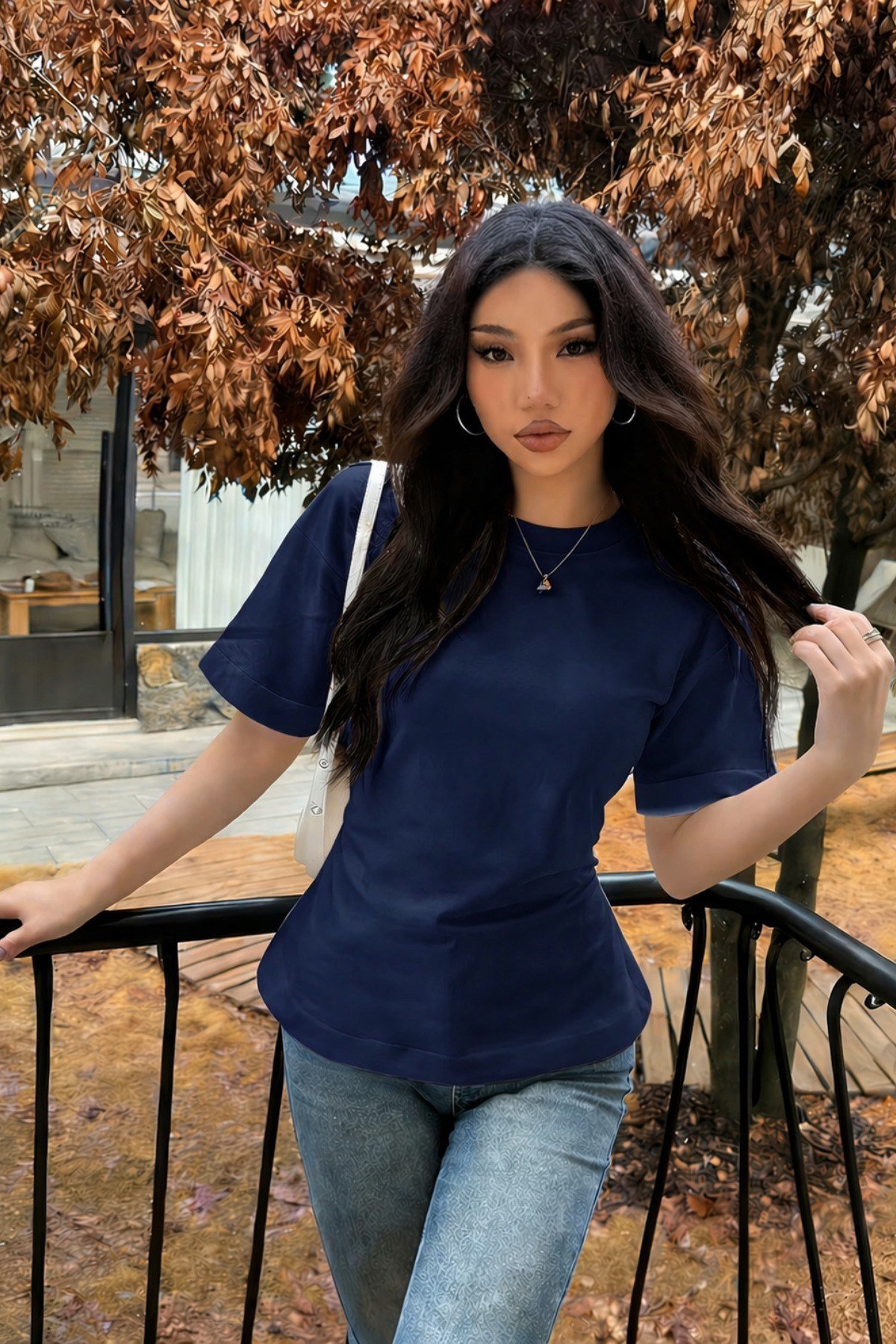 Tarz CoolT-shirtKDN-BĞCKTŞT-001-BYZ-MKadın Bağcıklı Basic Tişört – Belden Oturtmalı Şık ve Modern Tasarım