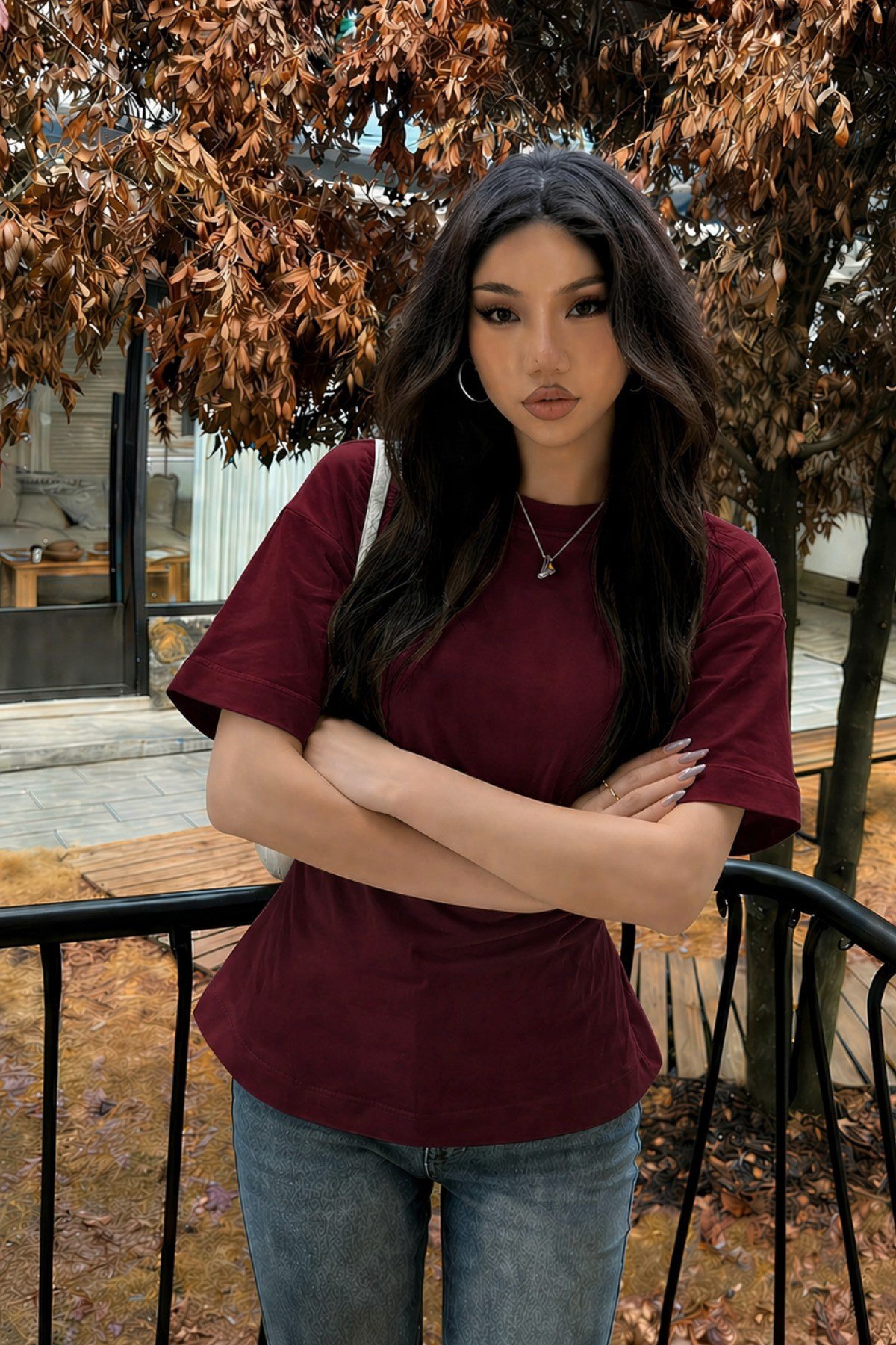 Tarz CoolT-shirtKDN-BĞCKTŞT-001-BYZ-MKadın Bağcıklı Basic Tişört – Belden Oturtmalı Şık ve Modern Tasarım