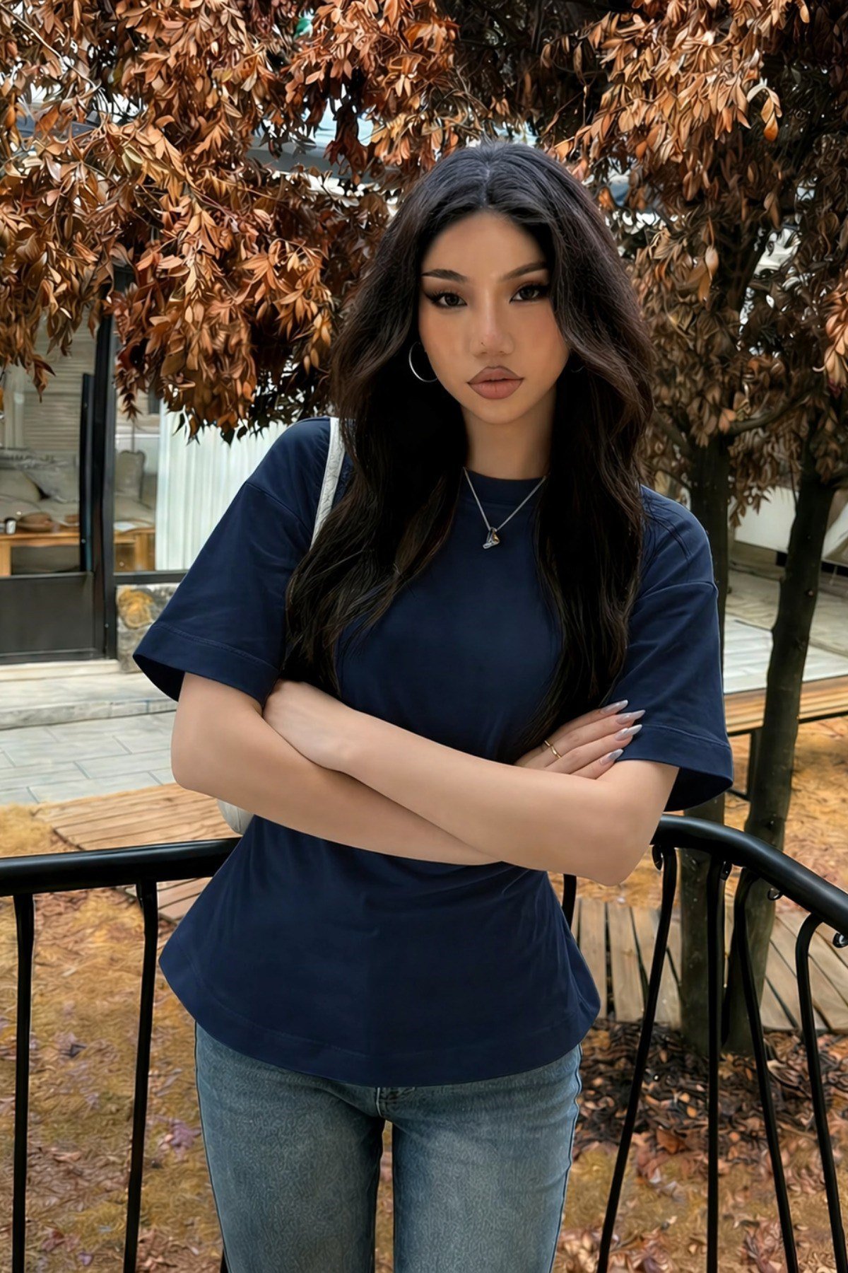 Tarz CoolT-shirtKDN-BĞCKTŞT-001-BYZ-MKadın Bağcıklı Basic Tişört – Belden Oturtmalı Şık ve Modern Tasarım