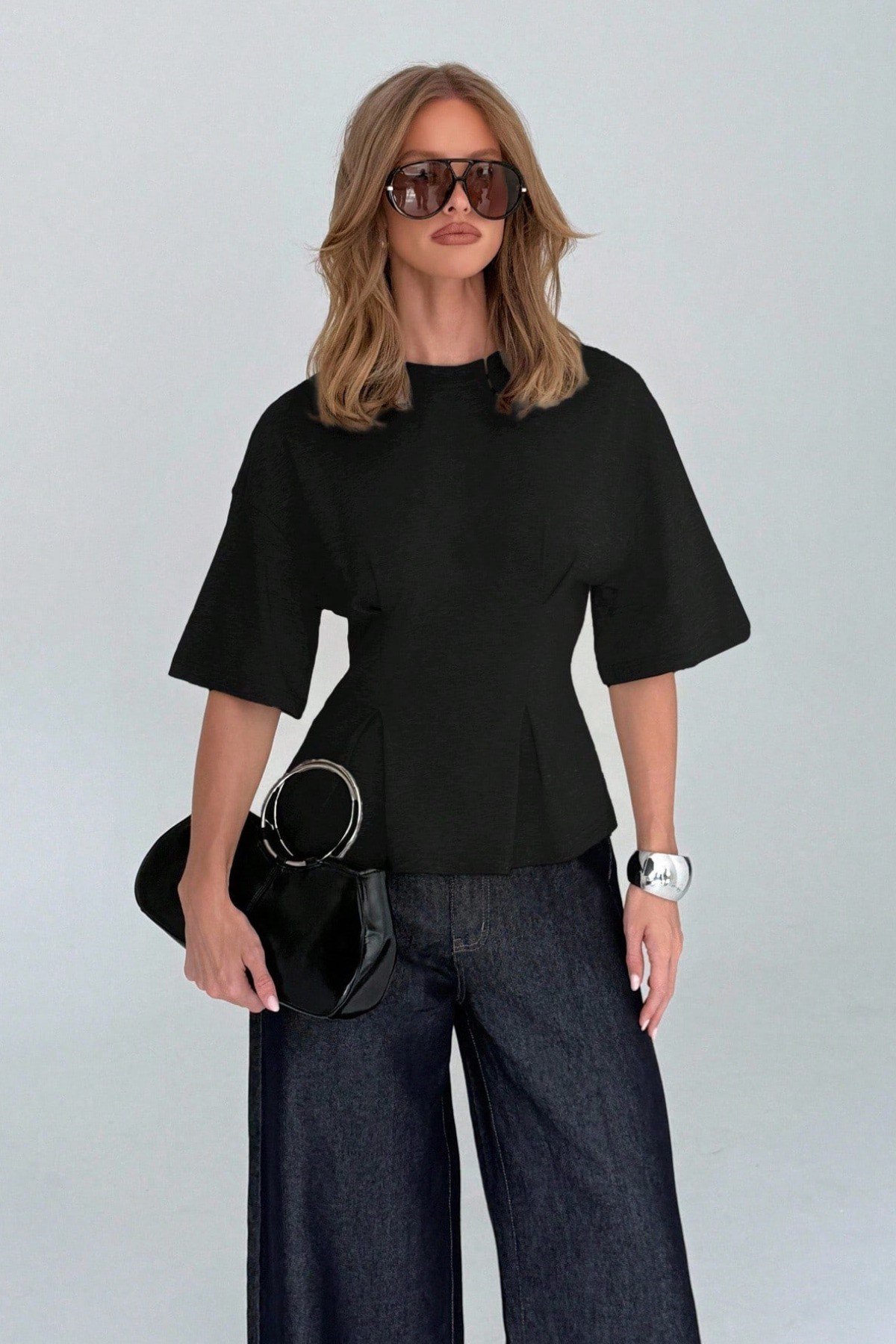 Tarz CoolT-shirtKDN-PİLETŞT-001-BRD-XLKadın Oversize Basic Tişört Pile Detaylı Rahat Kesim Günlük Şık Kombin