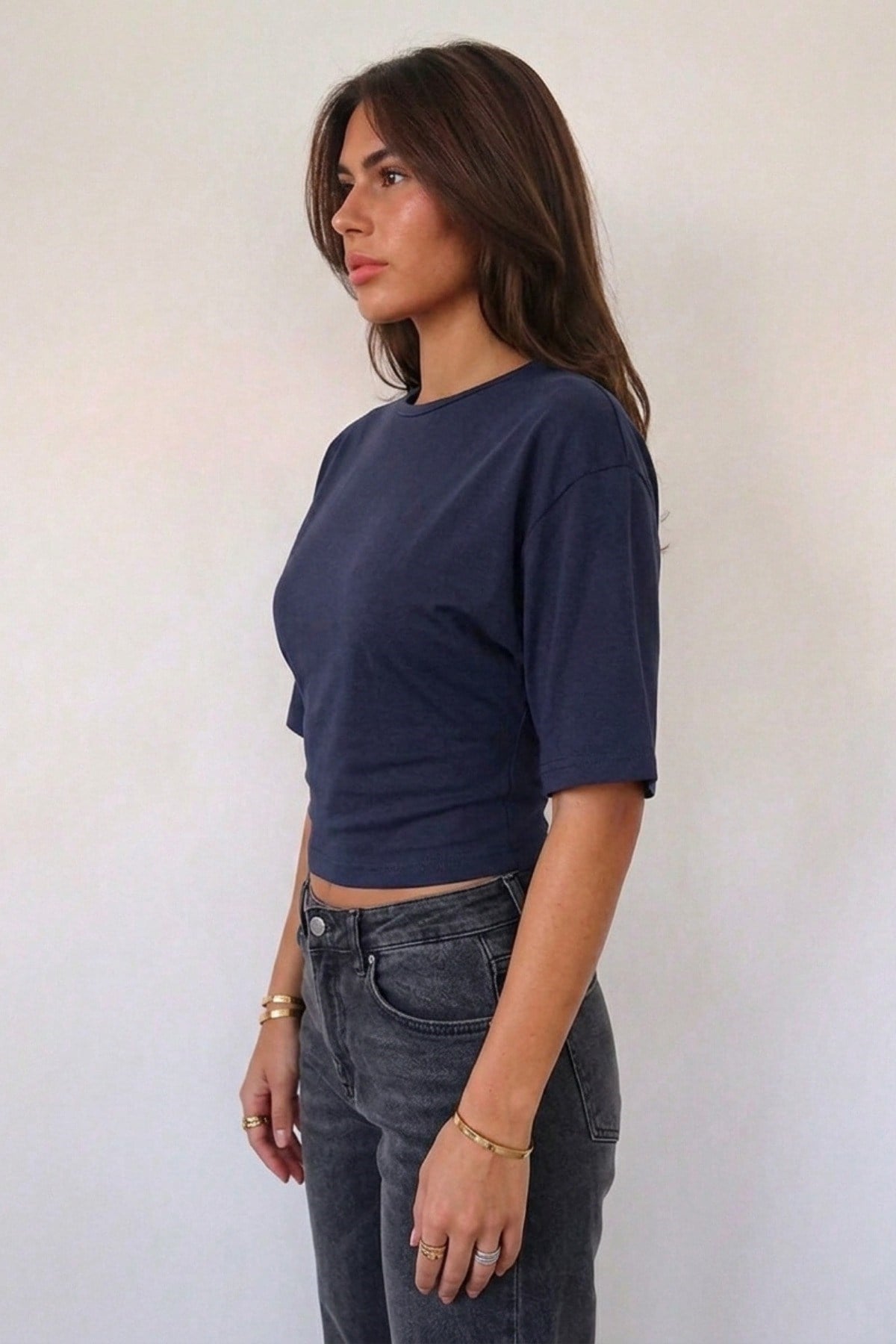 Tarz CoolT-shirtKDN-YRSKL026-Bordo-LKadın Yarasa Kol Belden Oturtmalı Crop Pamuklu Tişört