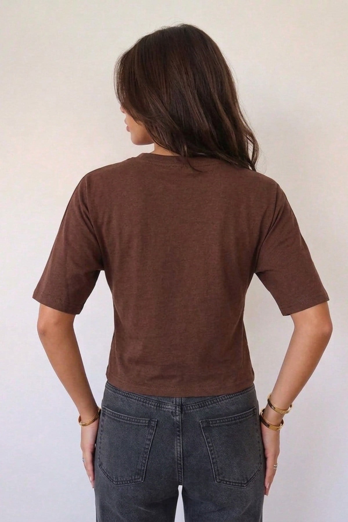 Tarz CoolT-shirtKDN-YRSKL026-Bordo-LKadın Yarasa Kol Belden Oturtmalı Crop Pamuklu Tişört