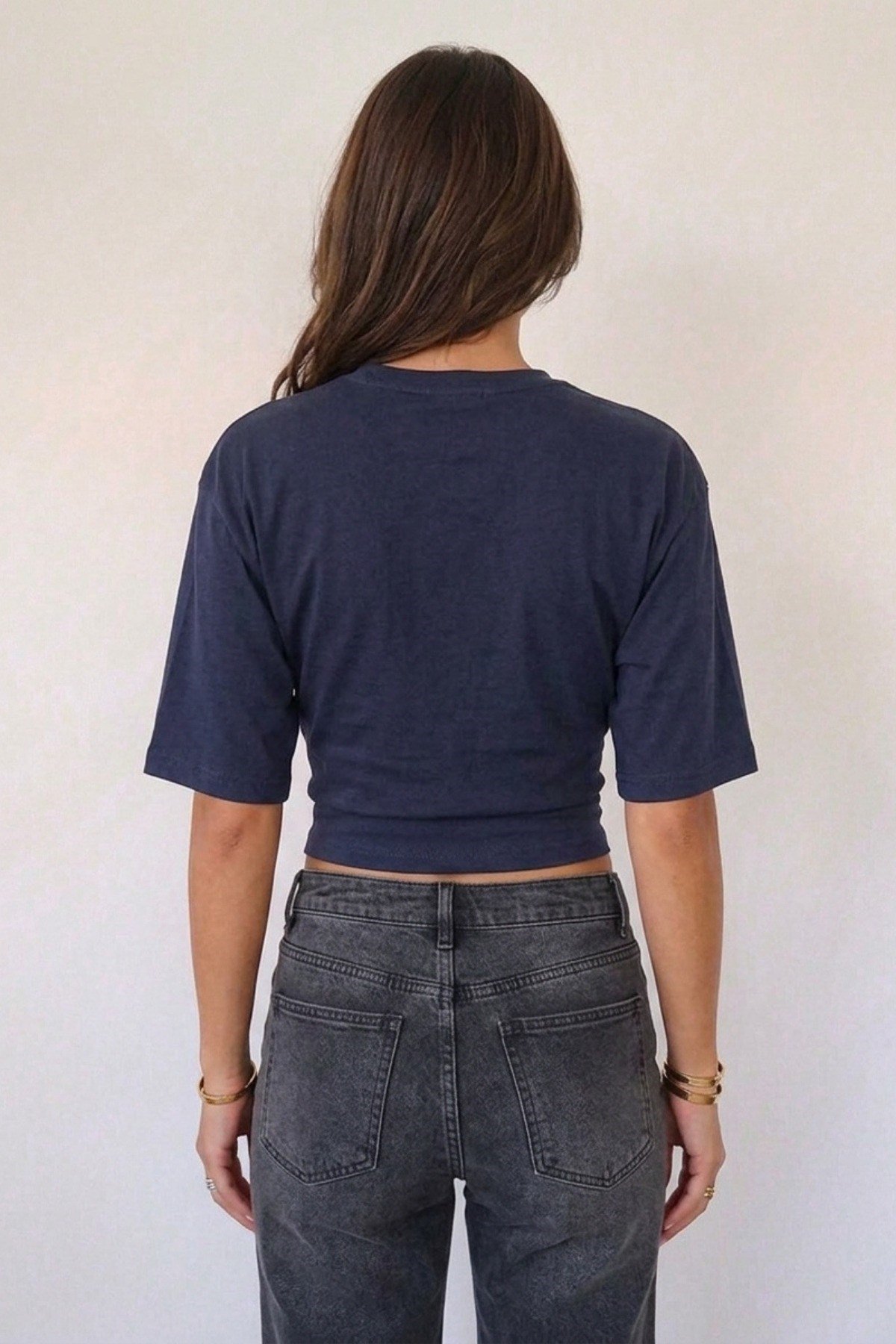 Tarz CoolT-shirtKDN-YRSKL026-Bordo-LKadın Yarasa Kol Belden Oturtmalı Crop Pamuklu Tişört