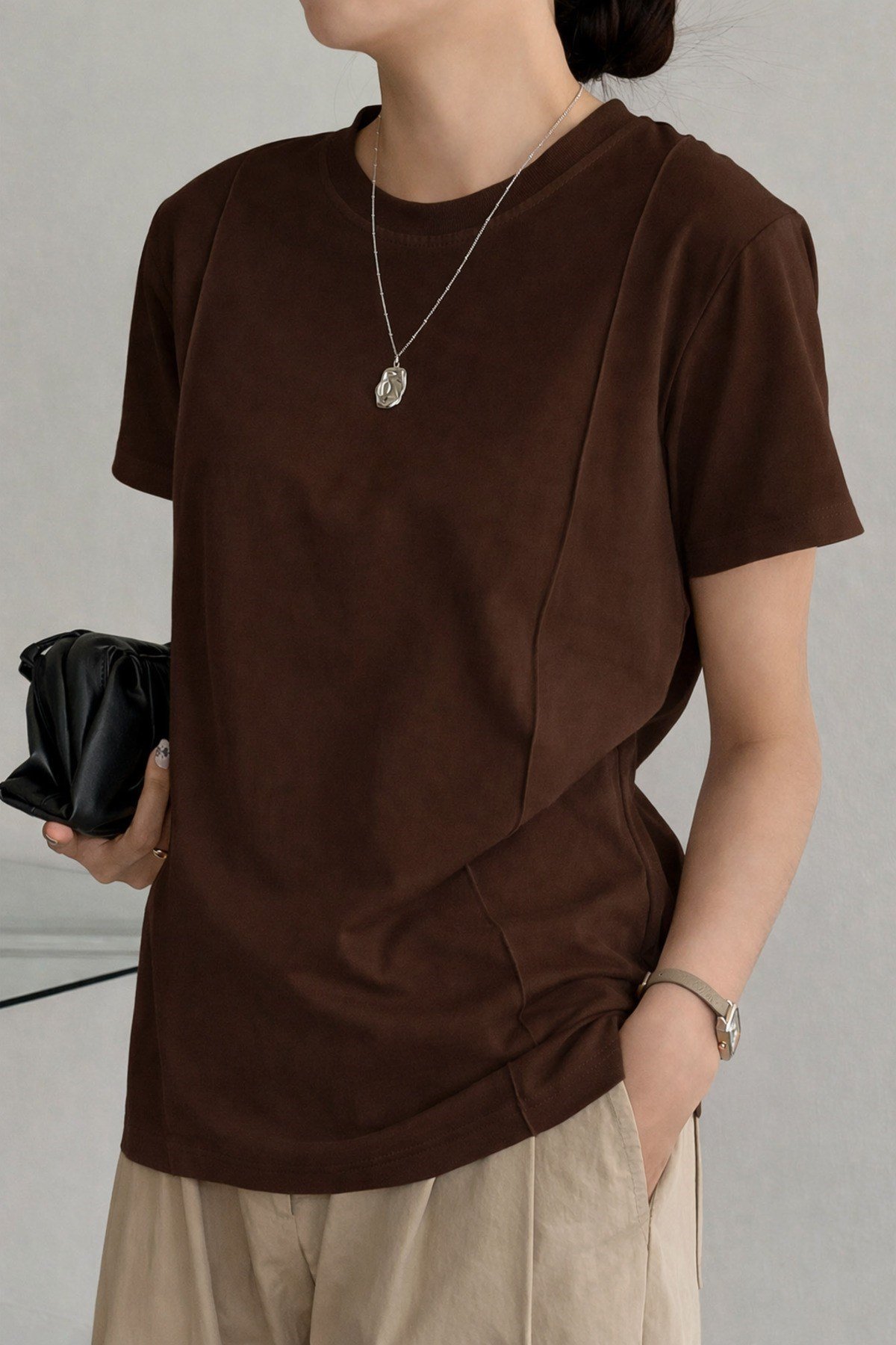Tarz CoolT-shirtKDNBSK-ÇZG-001-SYH-LKadın Kısa Kollu Çizgi Detaylı Basic Tişört Süprem Kumaş Yazlık Rahat T-Shirt