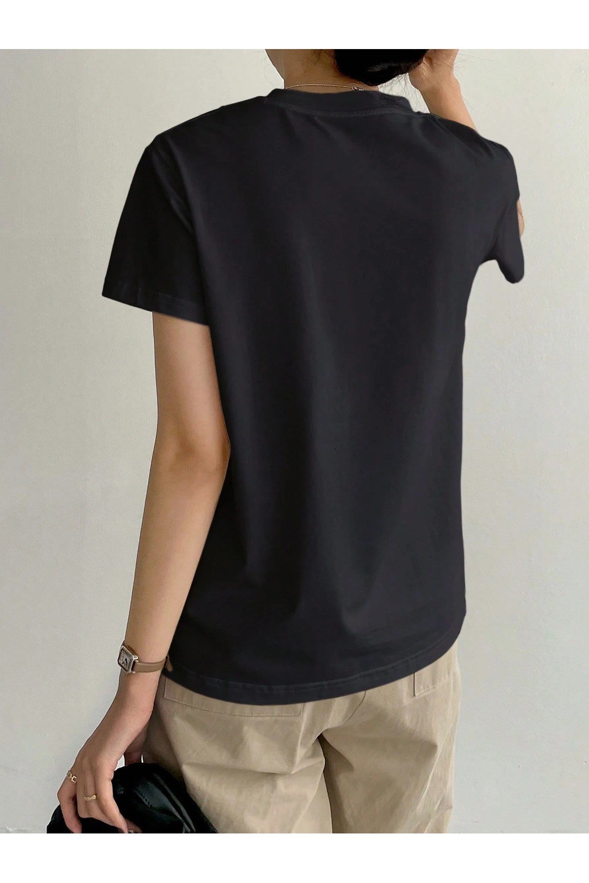 Tarz CoolT-shirtKDNBSK-ÇZG-001-SYH-LKadın Kısa Kollu Çizgi Detaylı Basic Tişört Süprem Kumaş Yazlık Rahat T-Shirt