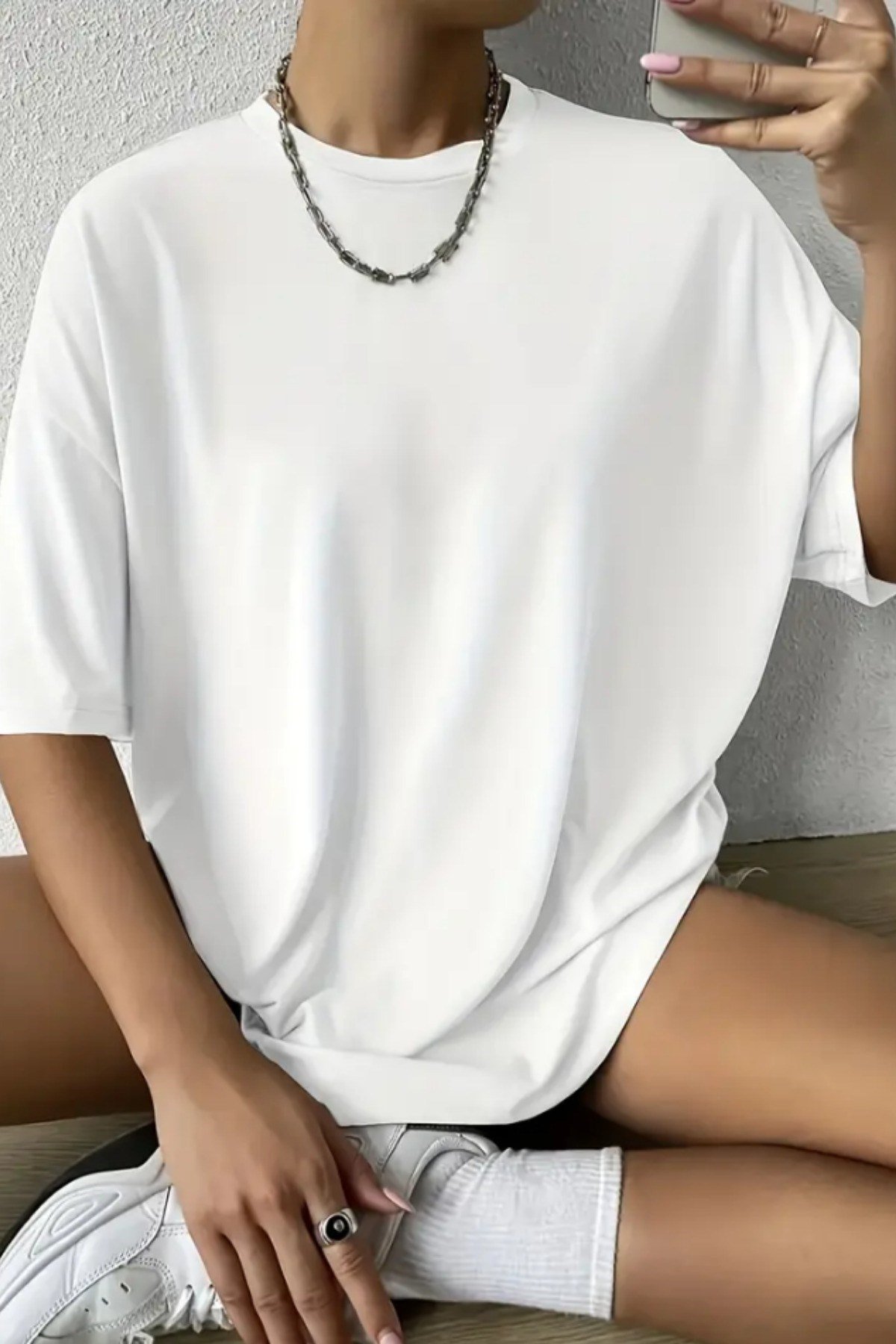 Tarz CoolT-shirtKDNOVRSZTST02R01%100 Organik Pamuk Oversize Yuvarlak Yakalı T-shirt