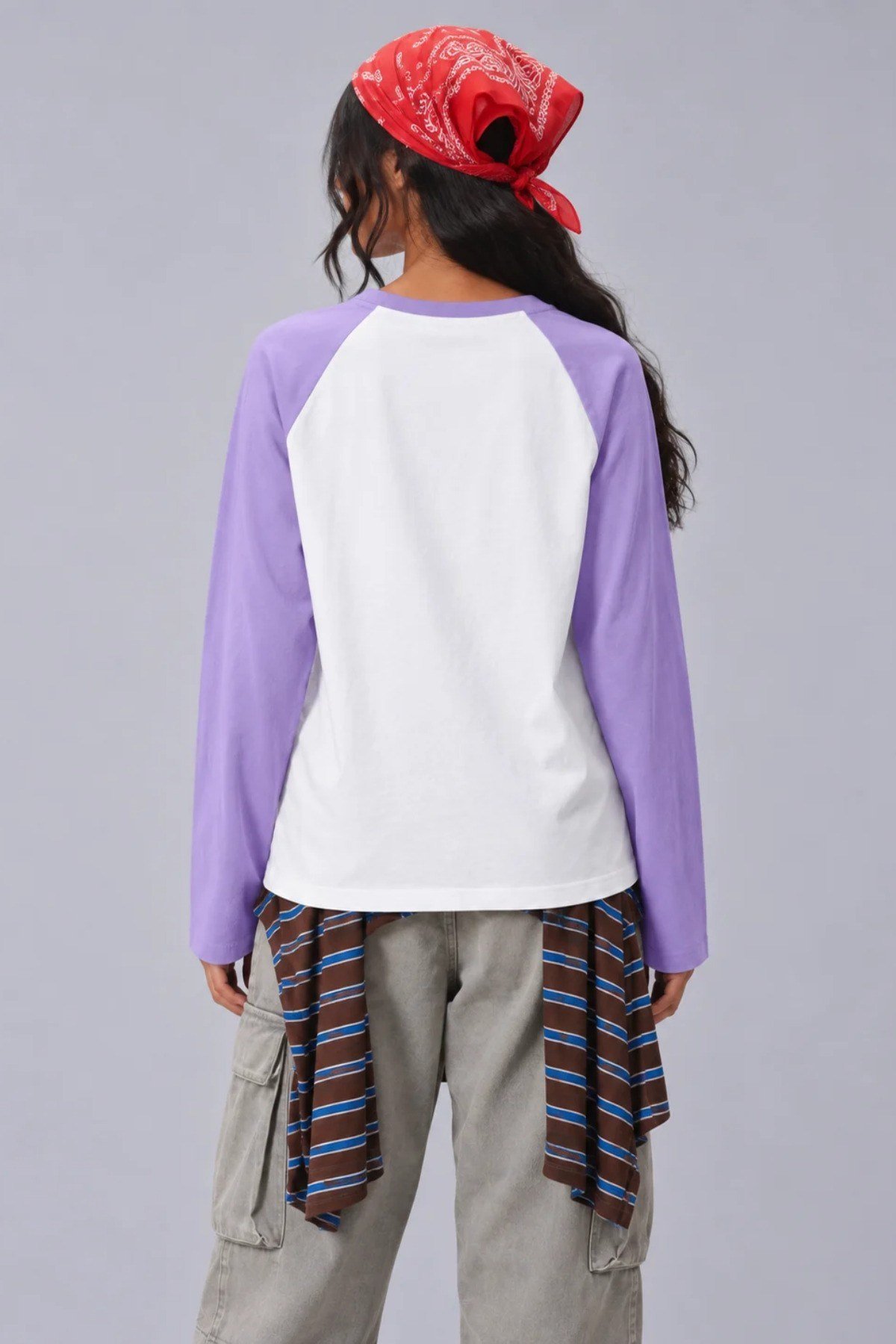 Tarz CoolT-shirtKDNRGLNKL026-Beyaz-Siyah-L/XLKadın Oversize Kontrast Kollu Raglan Bisiklet Yaka Düşük Omuzlu T-Shirt